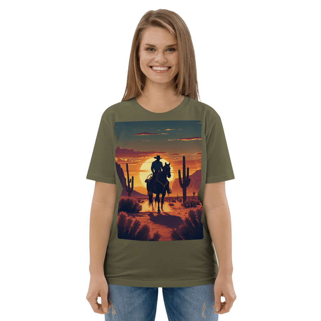 Desert Cowboy Silhouette T-Shirt - Organic Cotton Western Tee - Design Delight Studio