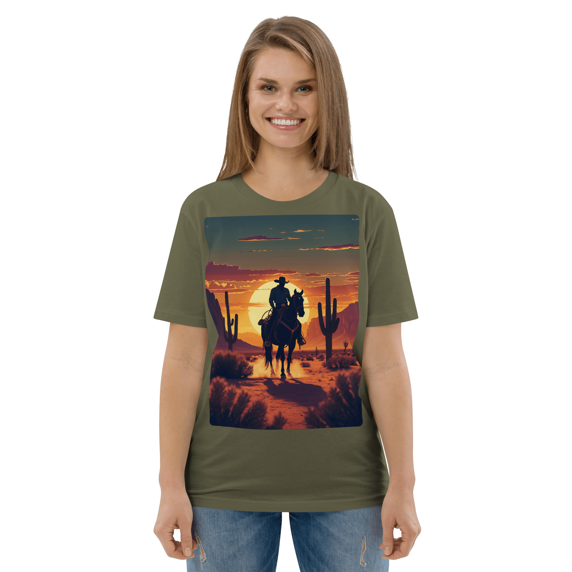 Desert Cowboy Silhouette T-Shirt - Organic Cotton Western Tee - Design Delight Studio