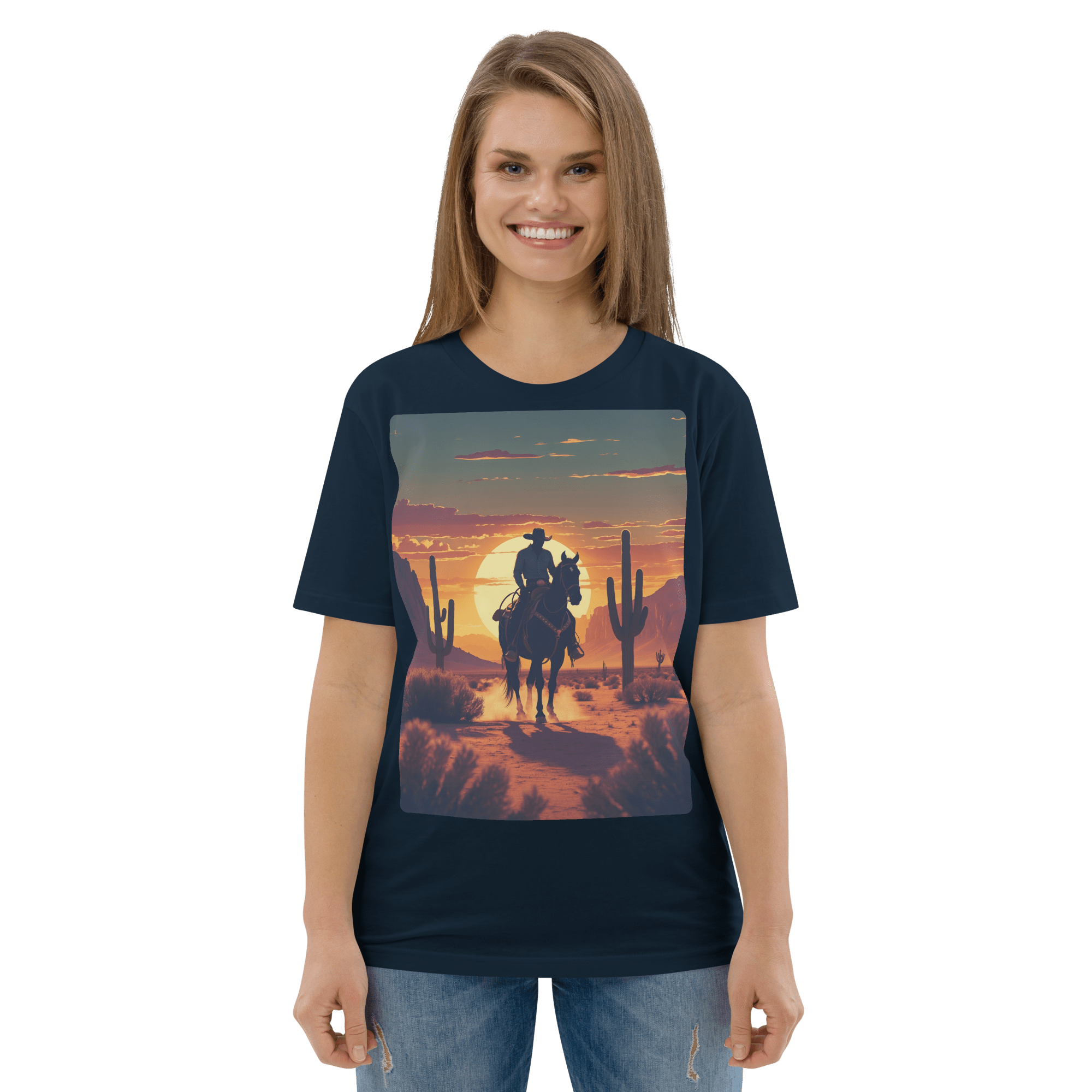 Desert Cowboy Silhouette T-Shirt - Organic Cotton Western Tee - Design Delight Studio