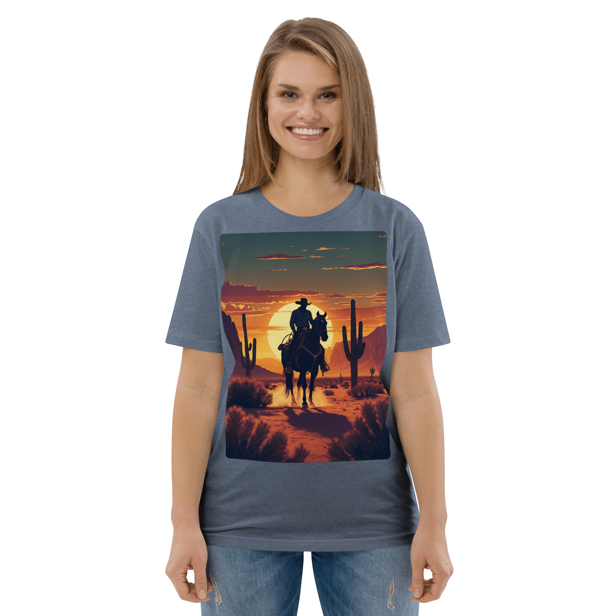 Desert Cowboy Silhouette T-Shirt - Organic Cotton Western Tee - Design Delight Studio