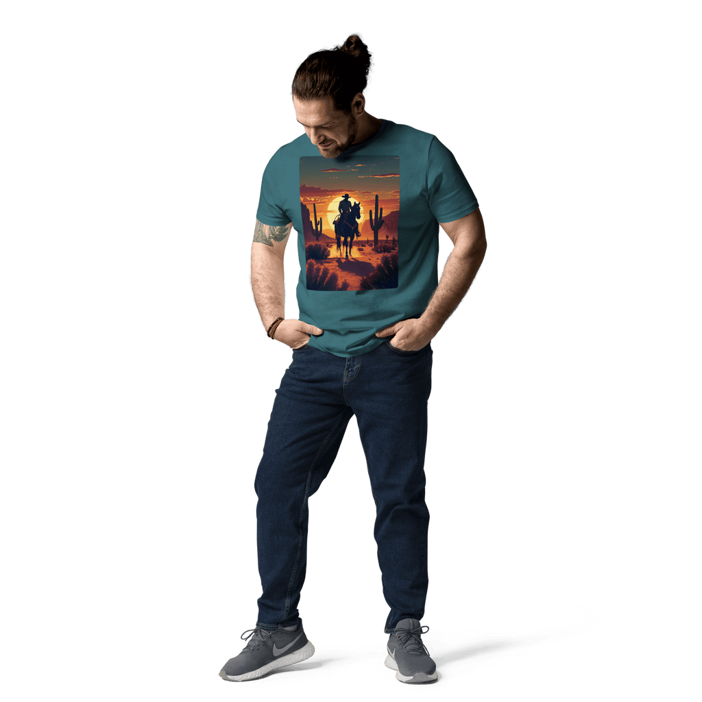 Desert Cowboy Silhouette T-Shirt - Organic Cotton Western Tee - Design Delight Studio