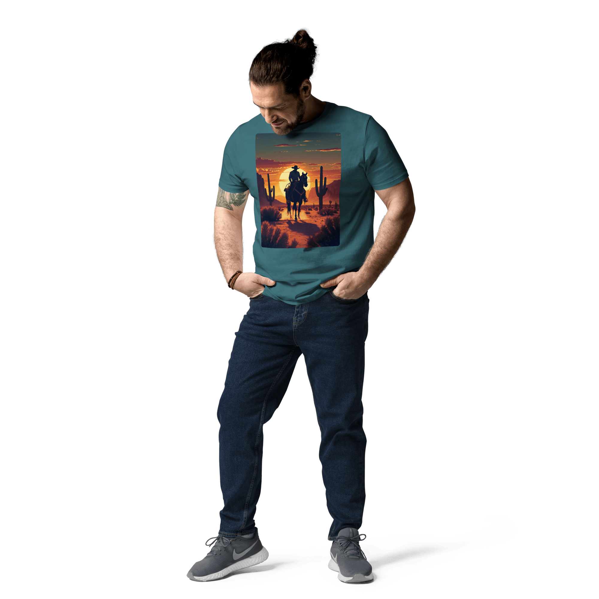 Desert Cowboy Silhouette T-Shirt - Organic Cotton Western Tee - Design Delight Studio