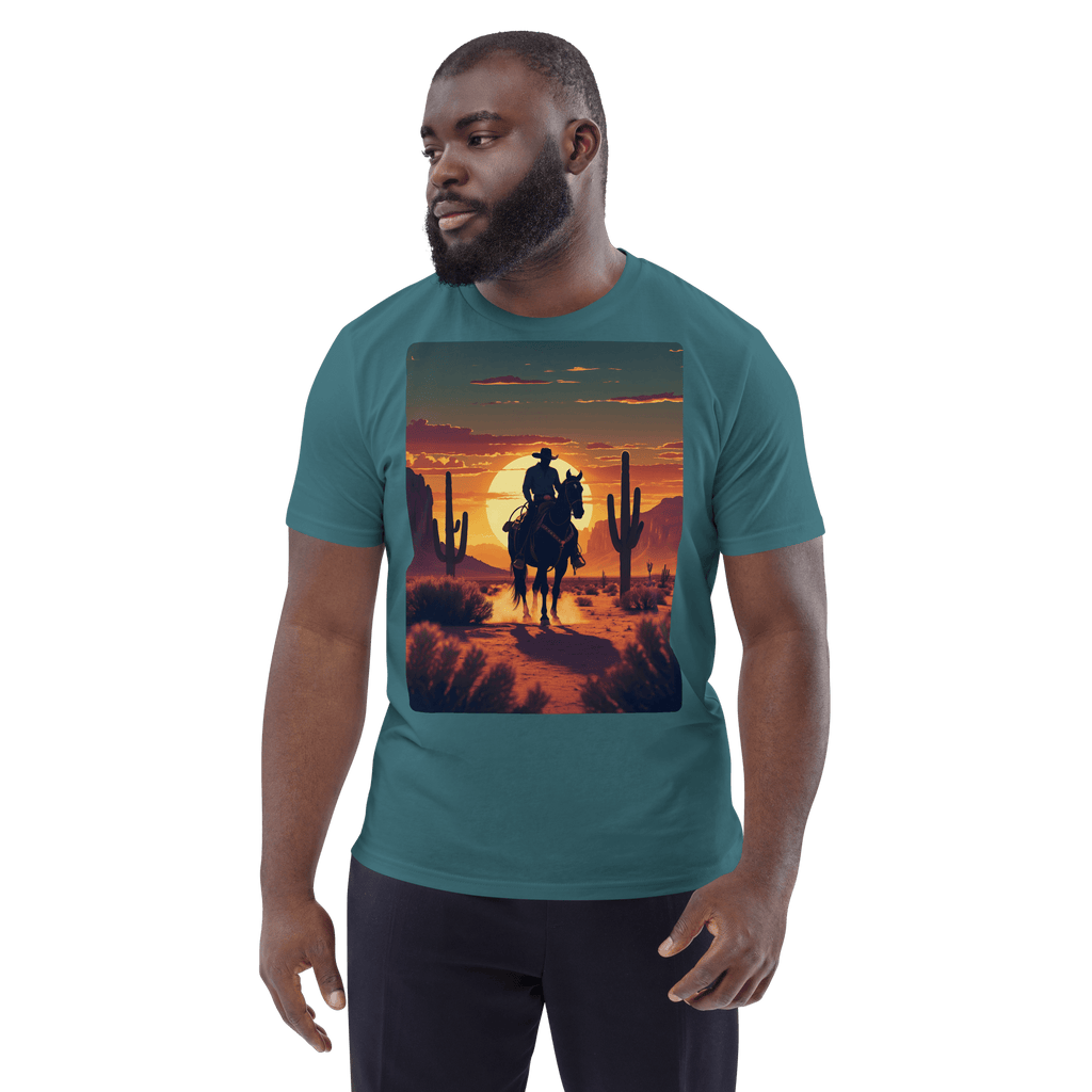 Desert Cowboy Silhouette T-Shirt - Organic Cotton Western Tee - Design Delight Studio