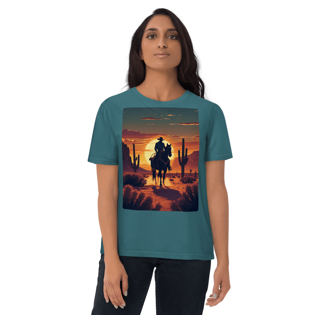 Desert Cowboy Silhouette T-Shirt - Organic Cotton Western Tee - Design Delight Studio