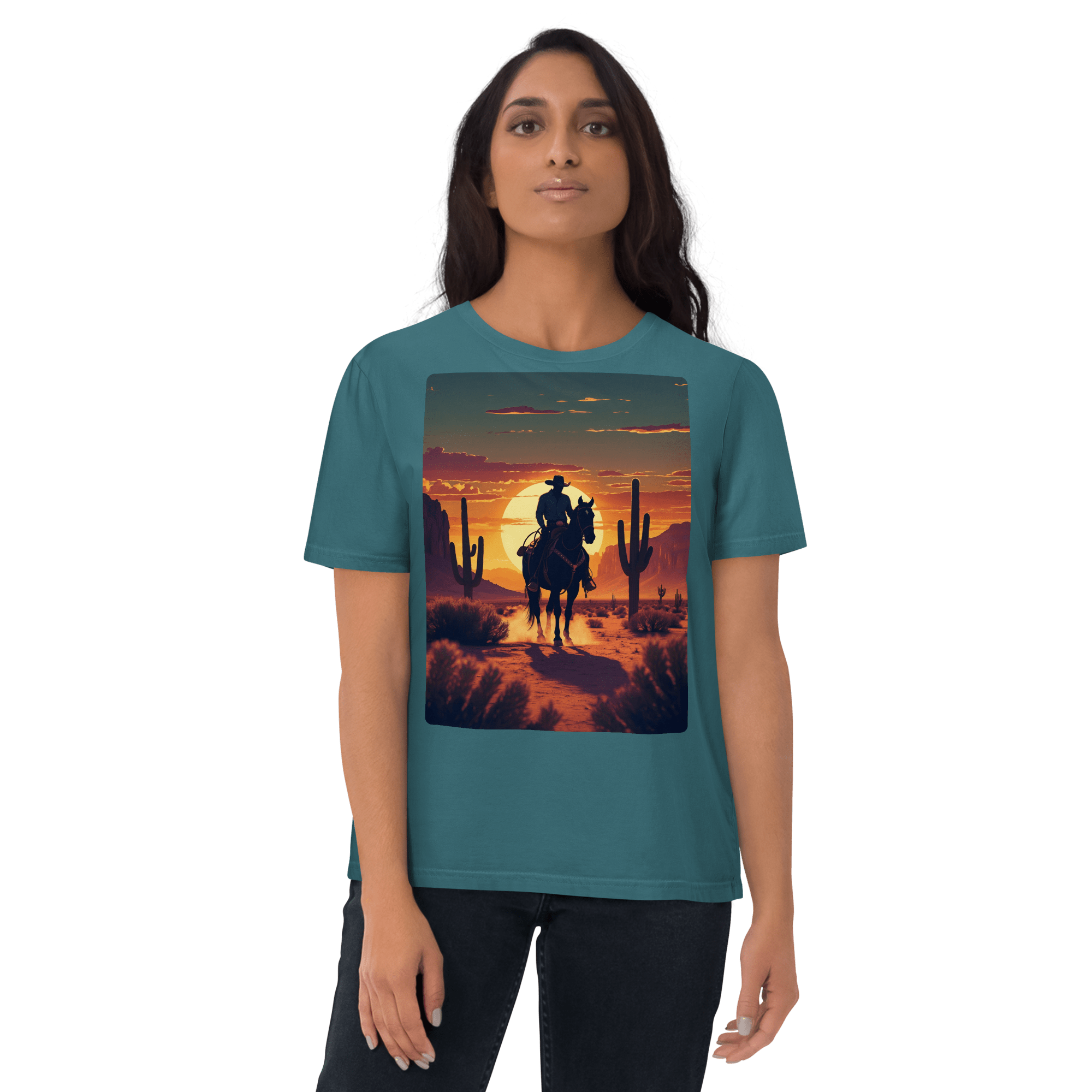 Desert Cowboy Silhouette T-Shirt - Organic Cotton Western Tee - Design Delight Studio