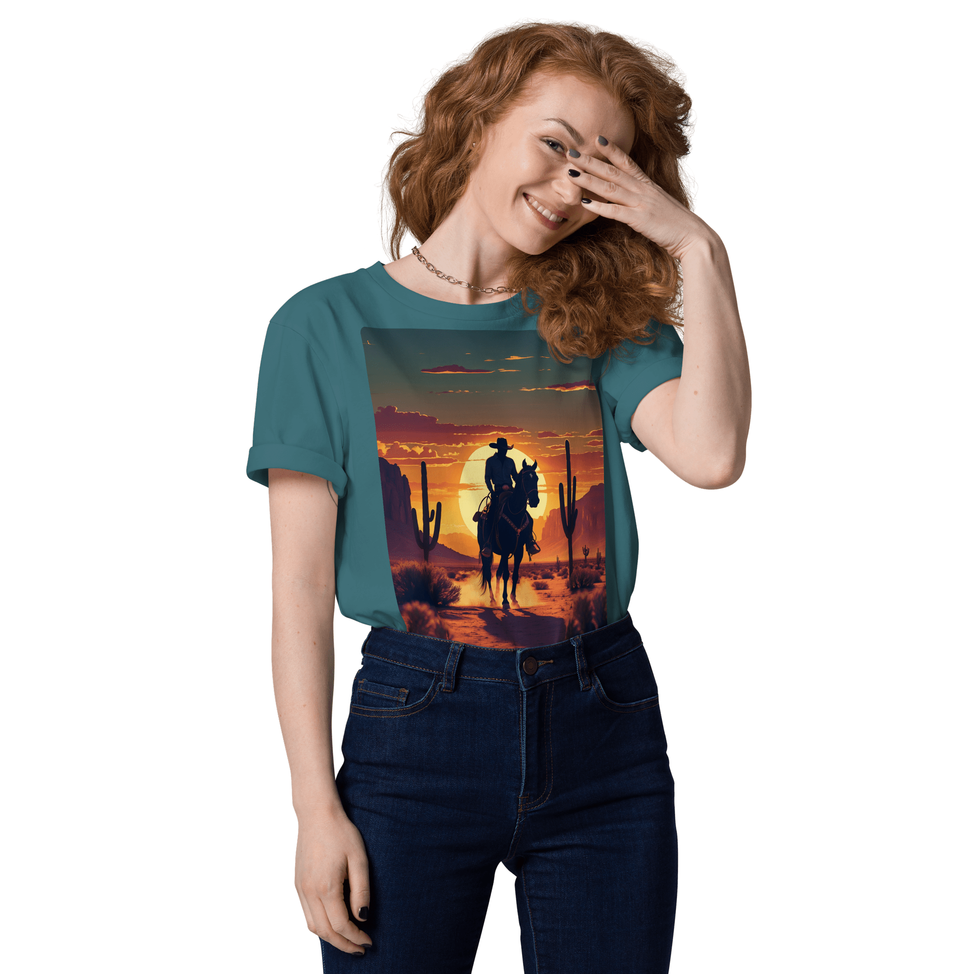 Desert Cowboy Silhouette T-Shirt - Organic Cotton Western Tee - Design Delight Studio