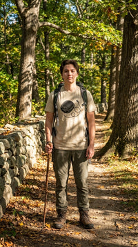 Retro Discman with Earbud Silhouette - Vintage 90s Music Graphic Tee - Eco-Hiker in Boston Common - 90s Grunge Revival