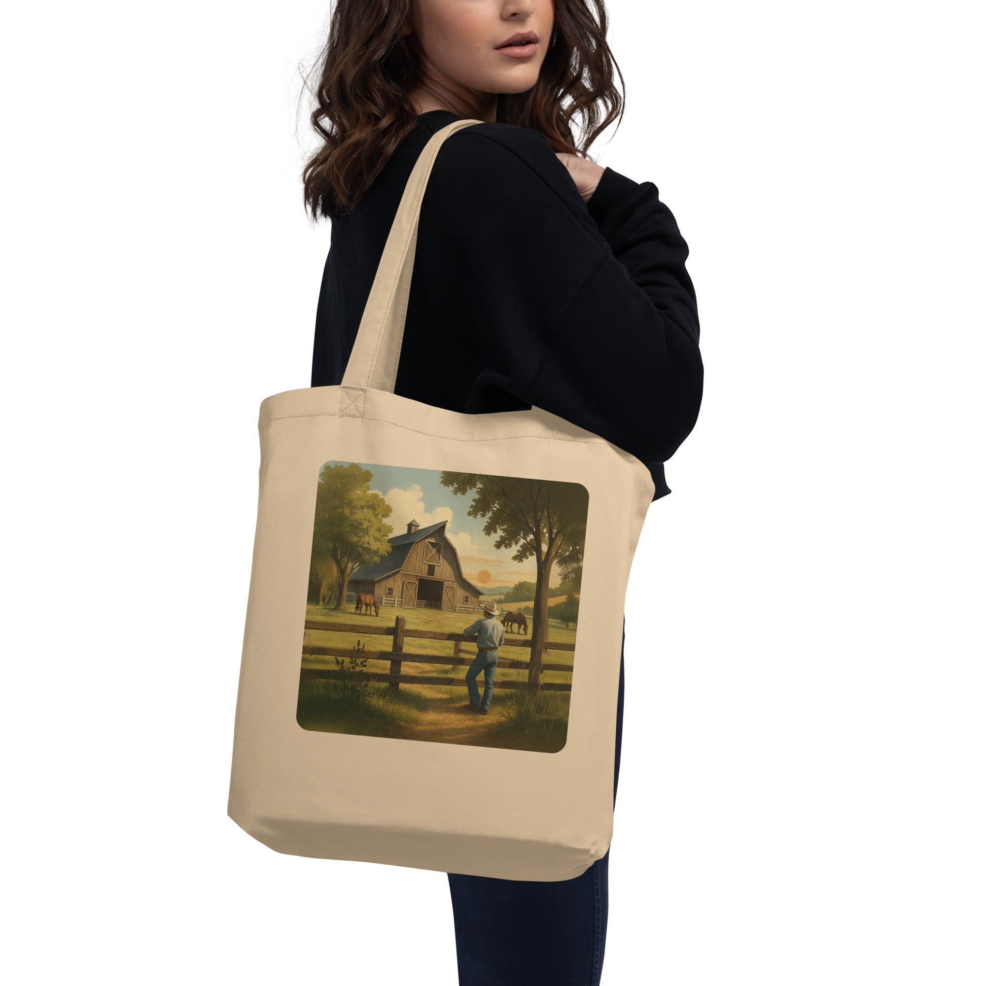 Rustic Country Barn Organic Cotton Tote Bag - Farm Life Eco-Friendly Reusable Shopper - Design Delight Studio