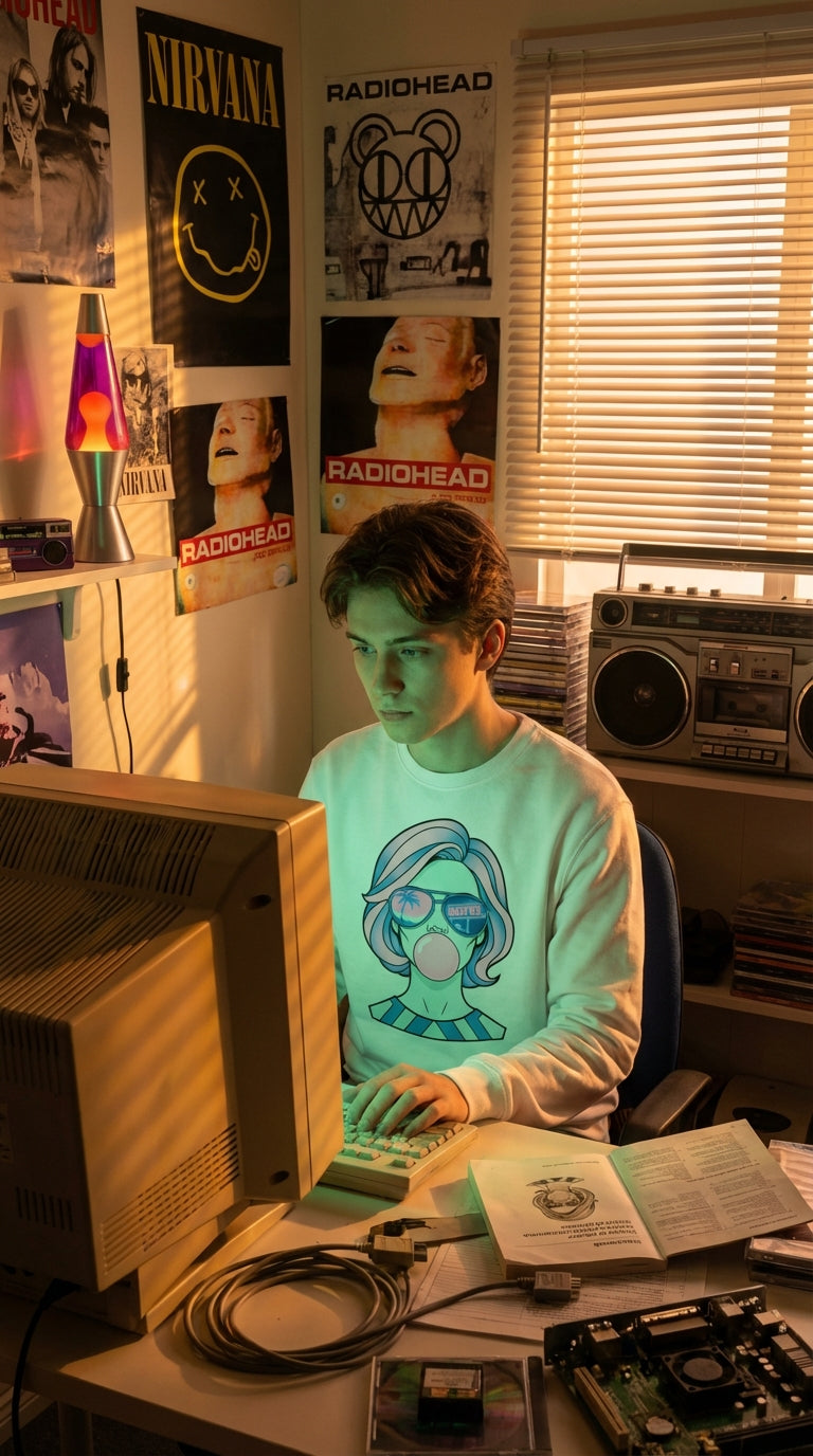 Vaporwave Bubblegum Girl Organic Sweatshirt - 90s Retro Hacker in 90s Teenage Bedroom - 90s Retro Sustainable