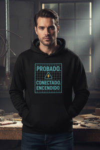 Organic Probado. Conectado. Encendido. Hoodie – Electrical Connection Emblem
