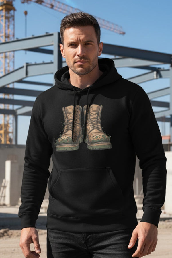 Rugged Work Boots Graphic Hoodie | Blue Collar Pride