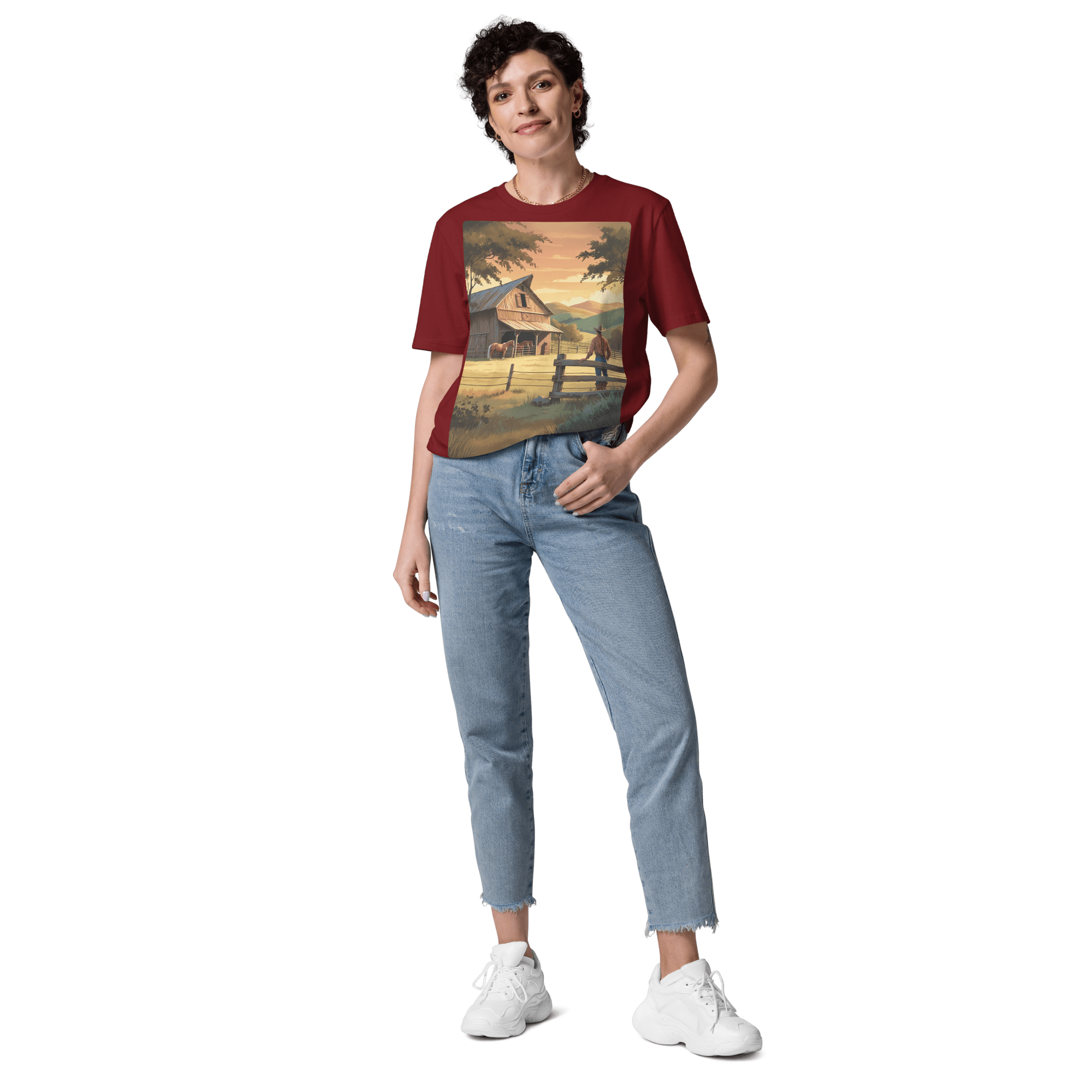 Rustic Ranch Life Organic Cotton T-Shirt | Cowboy & Horses Tee - Design Delight Studio