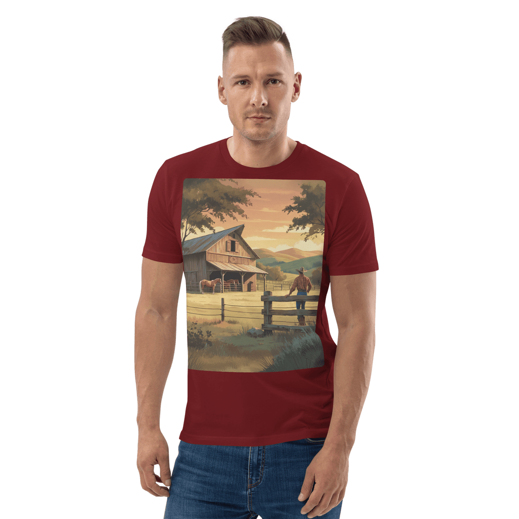 Rustic Ranch Life Organic Cotton T-Shirt | Cowboy & Horses Tee - Design Delight Studio