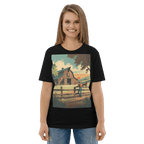 Rustic Ranch Life Organic Cotton T-Shirt - Western Barn Scene - Design Delight Studio