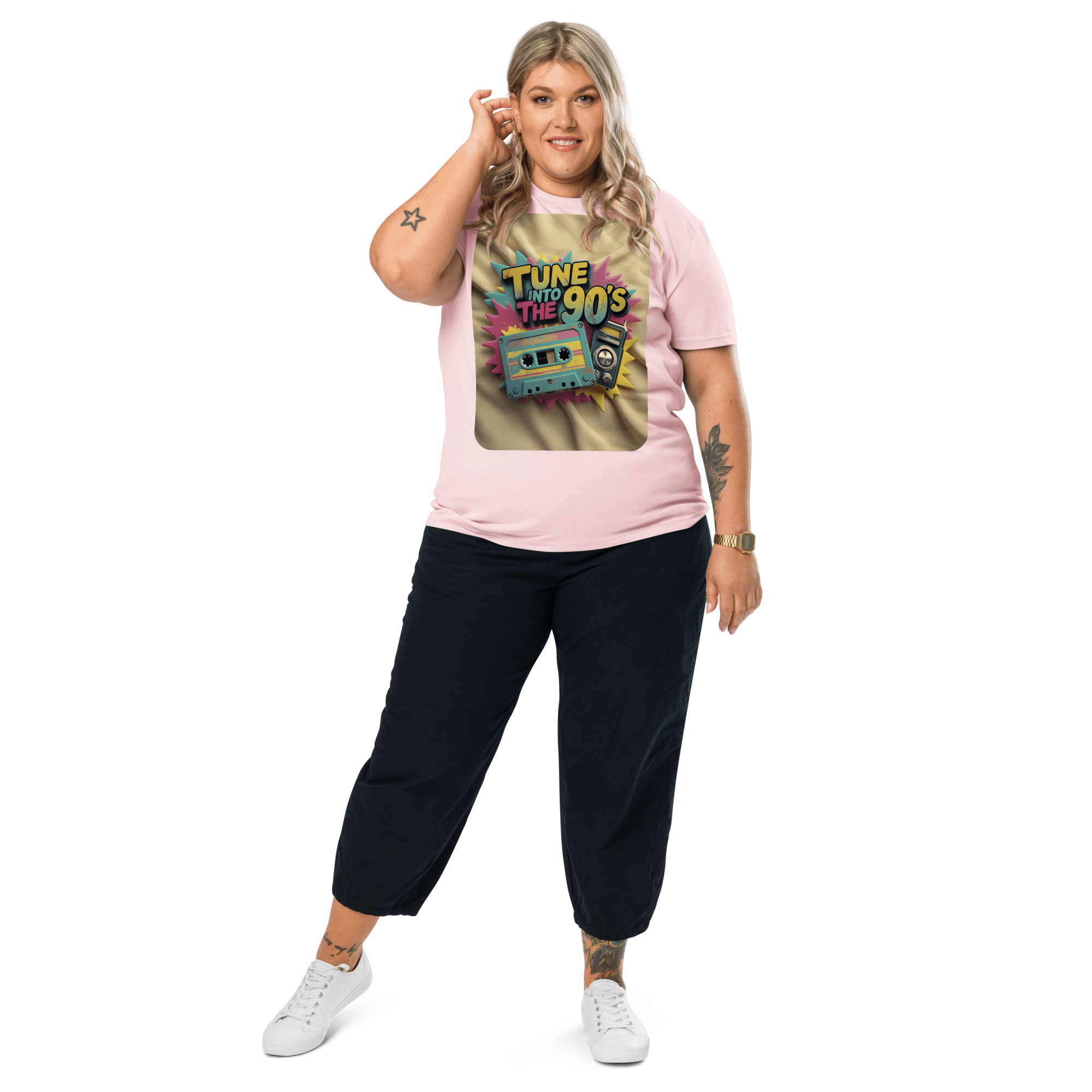 Tune into the 90s T-Shirt - Retro Cassette & Boombox Tee - Vintage Style - Design Delight Studio