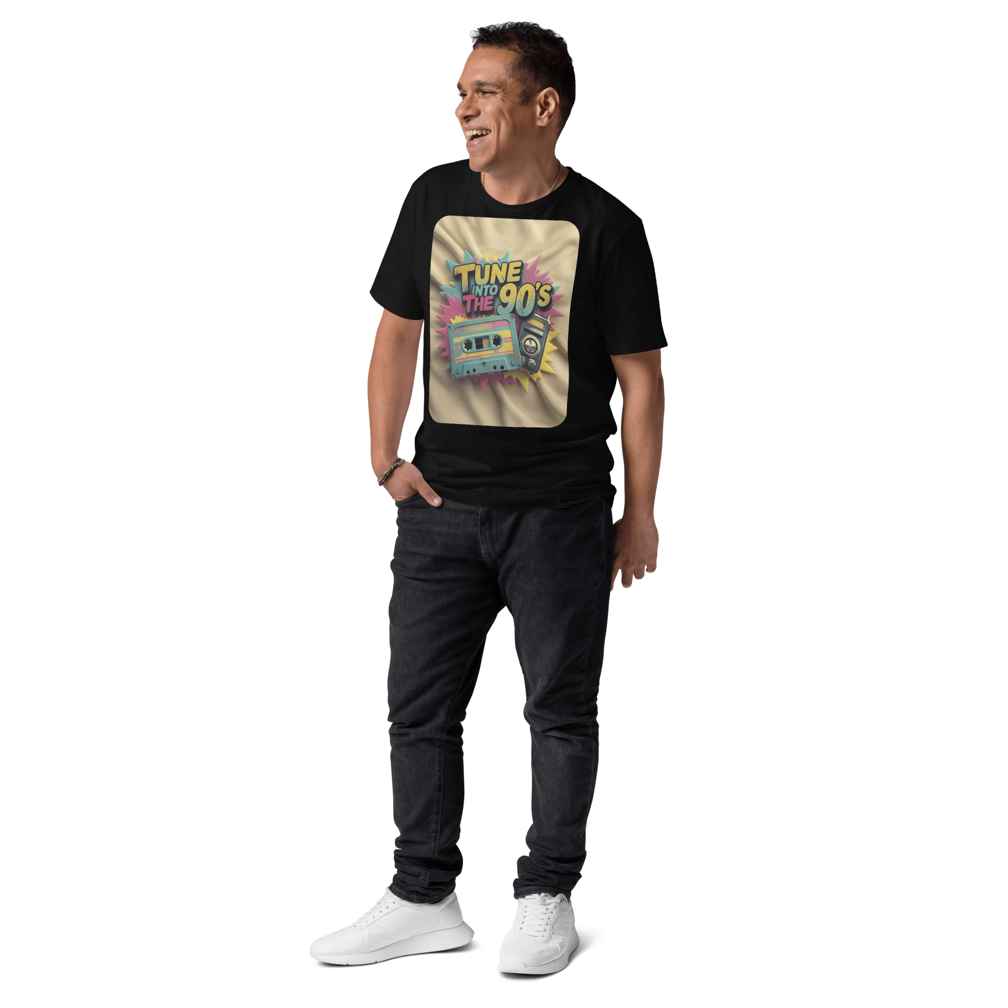 Tune into the 90s T-Shirt - Retro Cassette & Boombox Tee - Vintage Style - Design Delight Studio