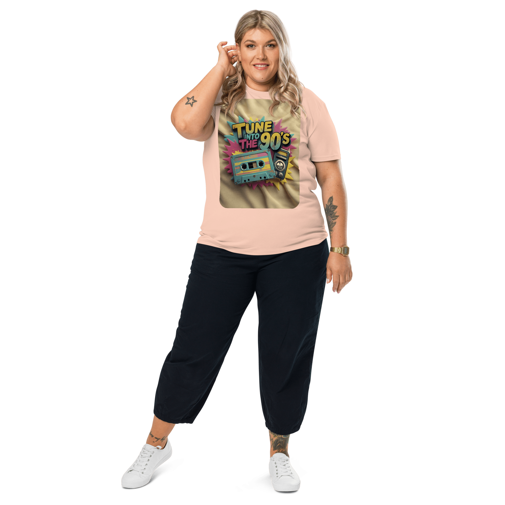 Tune into the 90s T-Shirt - Retro Cassette & Boombox Tee - Vintage Style - Design Delight Studio