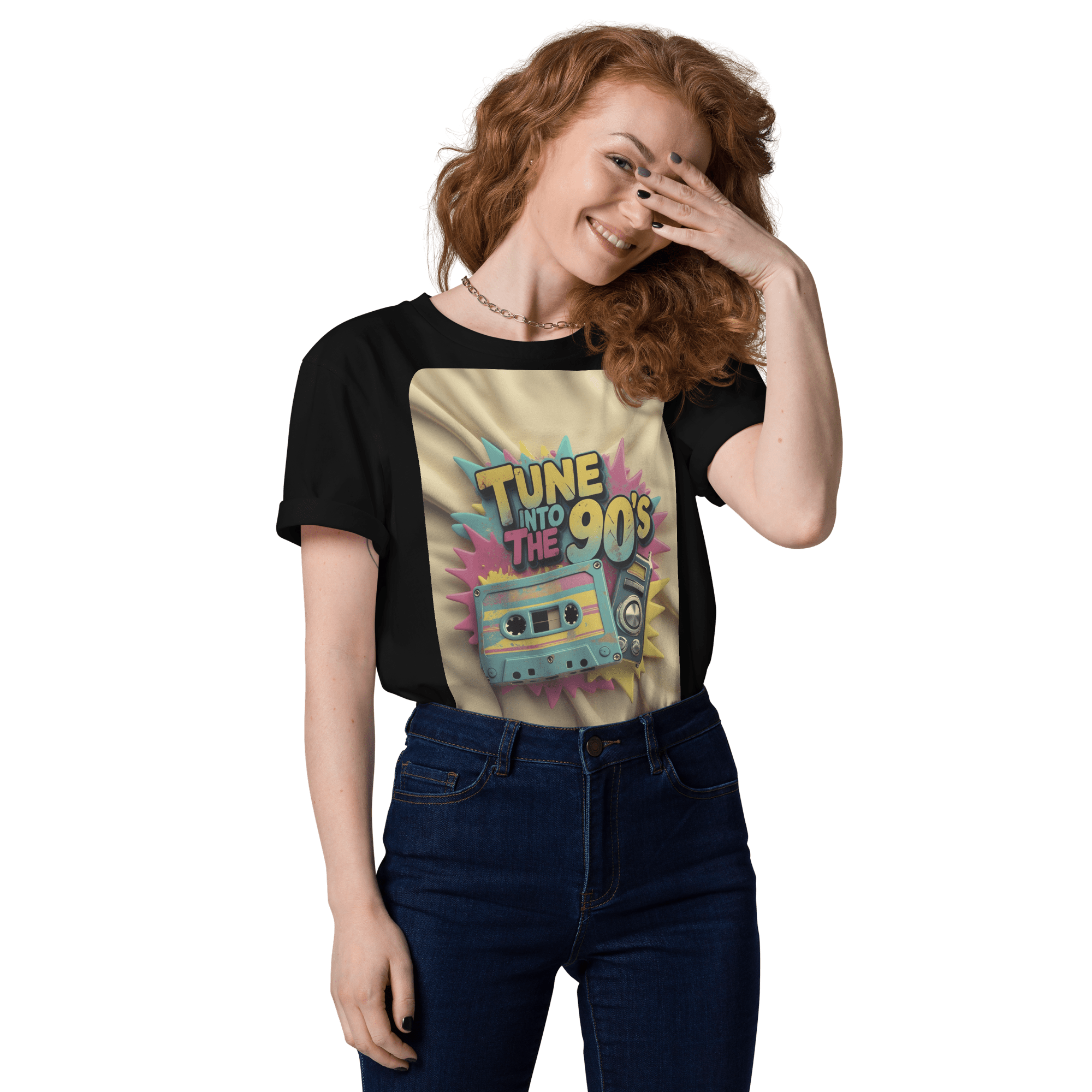 Tune into the 90s T-Shirt - Retro Cassette & Boombox Tee - Vintage Style - Design Delight Studio