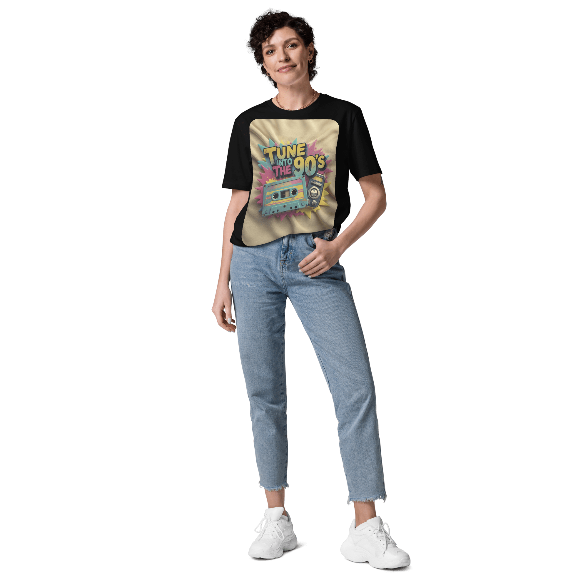 Tune into the 90s T-Shirt - Retro Cassette & Boombox Tee - Vintage Style - Design Delight Studio