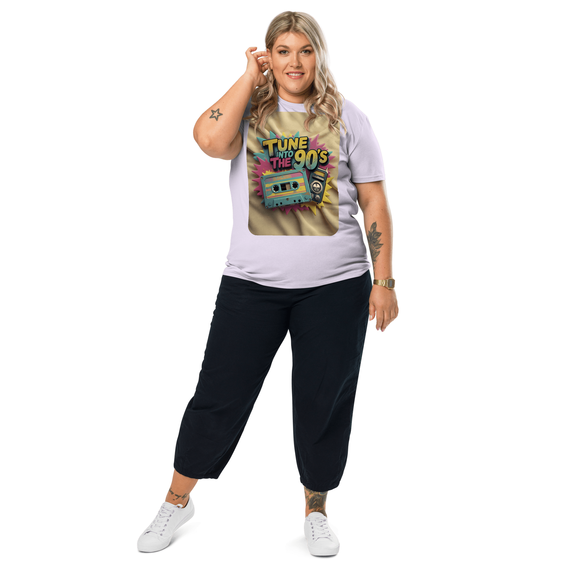 Tune into the 90s T-Shirt - Retro Cassette & Boombox Tee - Vintage Style - Design Delight Studio