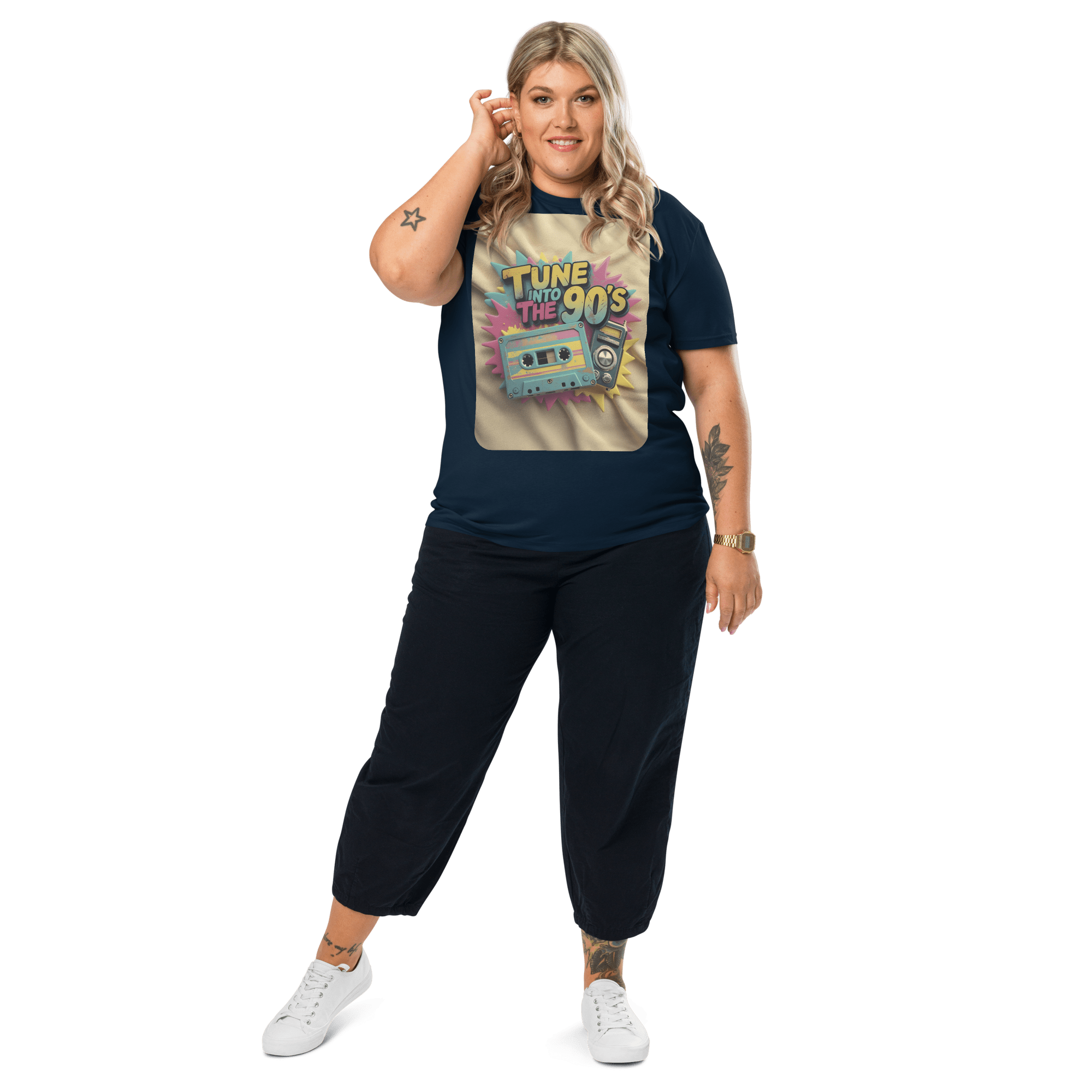 Tune into the 90s T-Shirt - Retro Cassette & Boombox Tee - Vintage Style - Design Delight Studio
