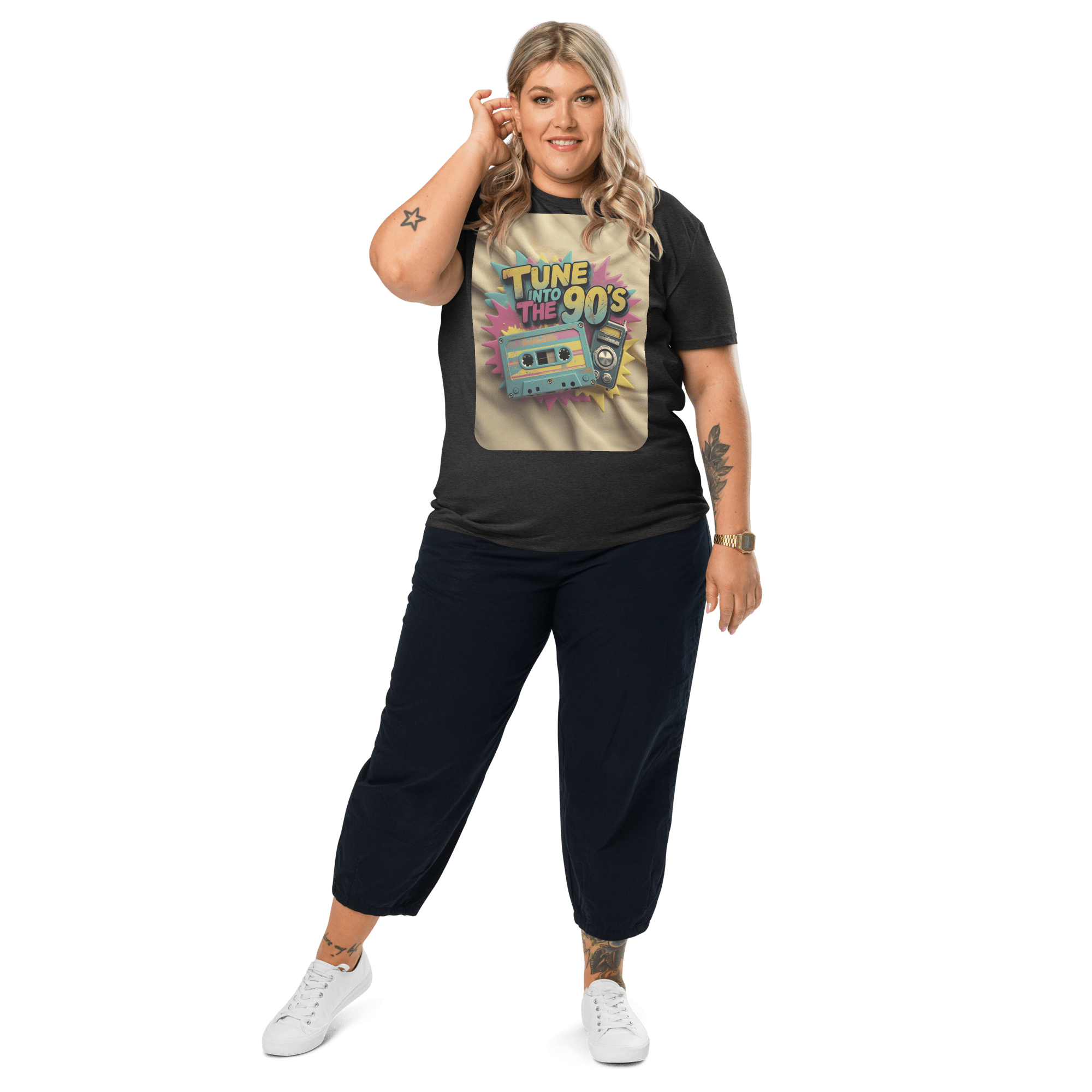 Tune into the 90s T-Shirt - Retro Cassette & Boombox Tee - Vintage Style - Design Delight Studio