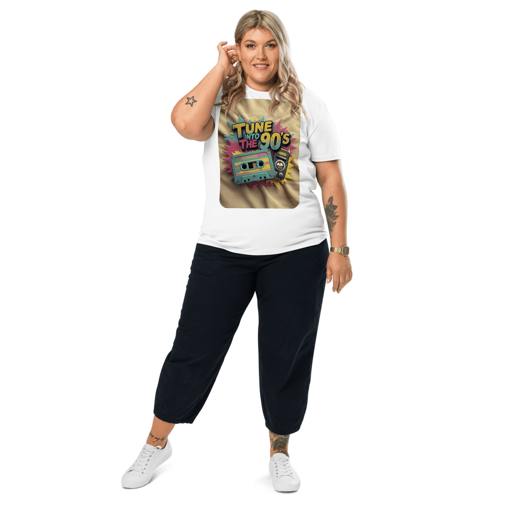 Tune into the 90s T-Shirt - Retro Cassette & Boombox Tee - Vintage Style - Design Delight Studio