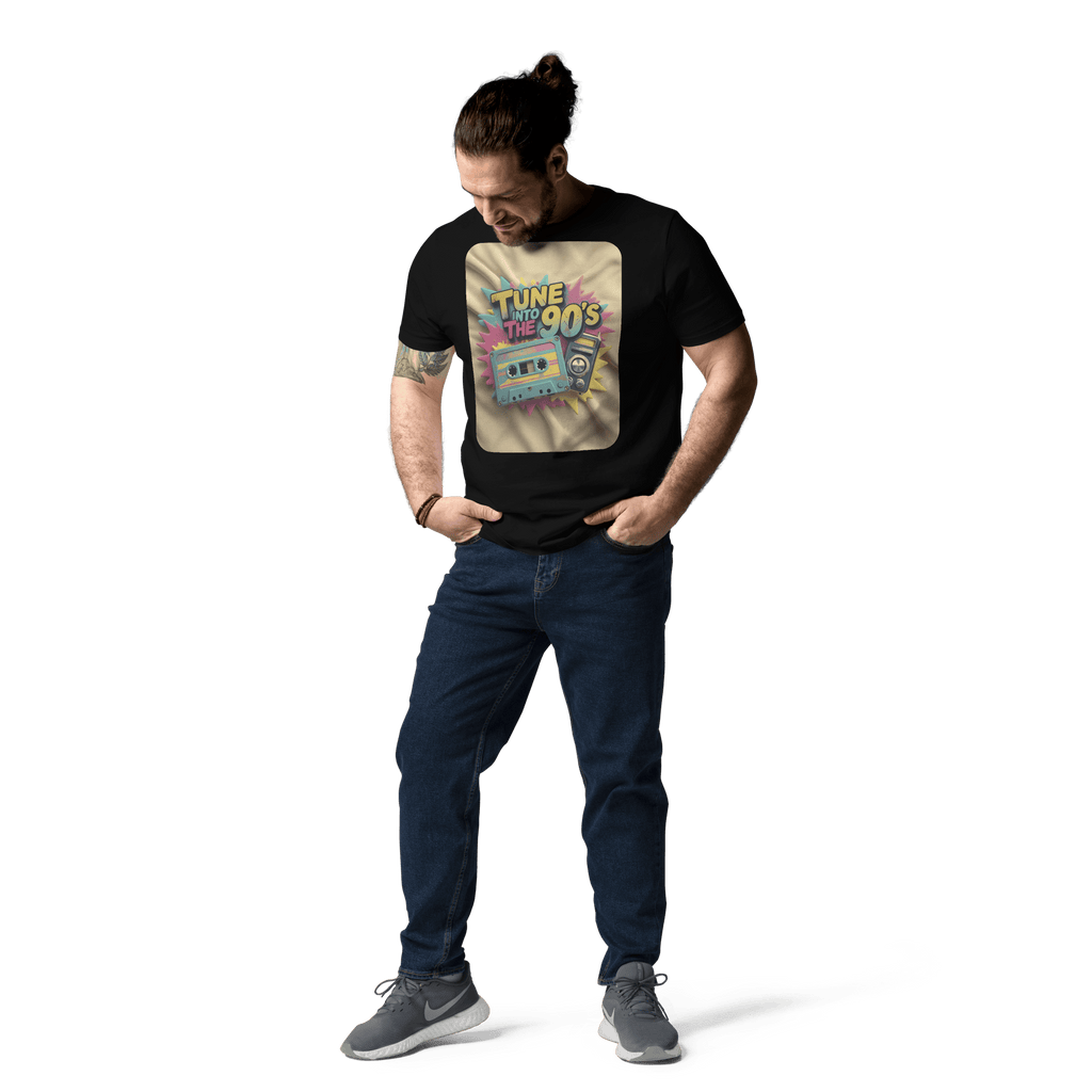 Tune into the 90s T-Shirt - Retro Cassette & Boombox Tee - Vintage Style - Design Delight Studio