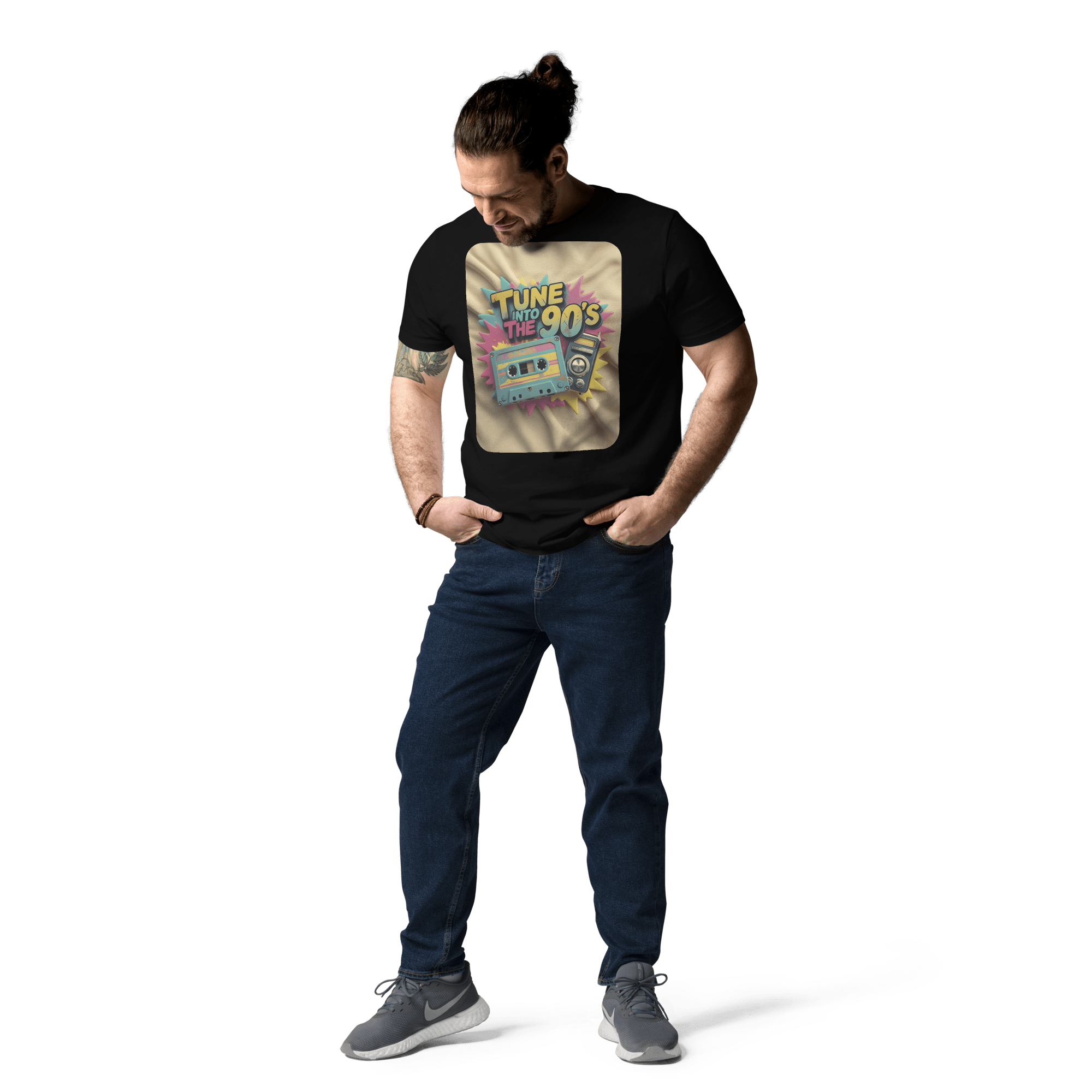 Tune into the 90s T-Shirt - Retro Cassette & Boombox Tee - Vintage Style - Design Delight Studio