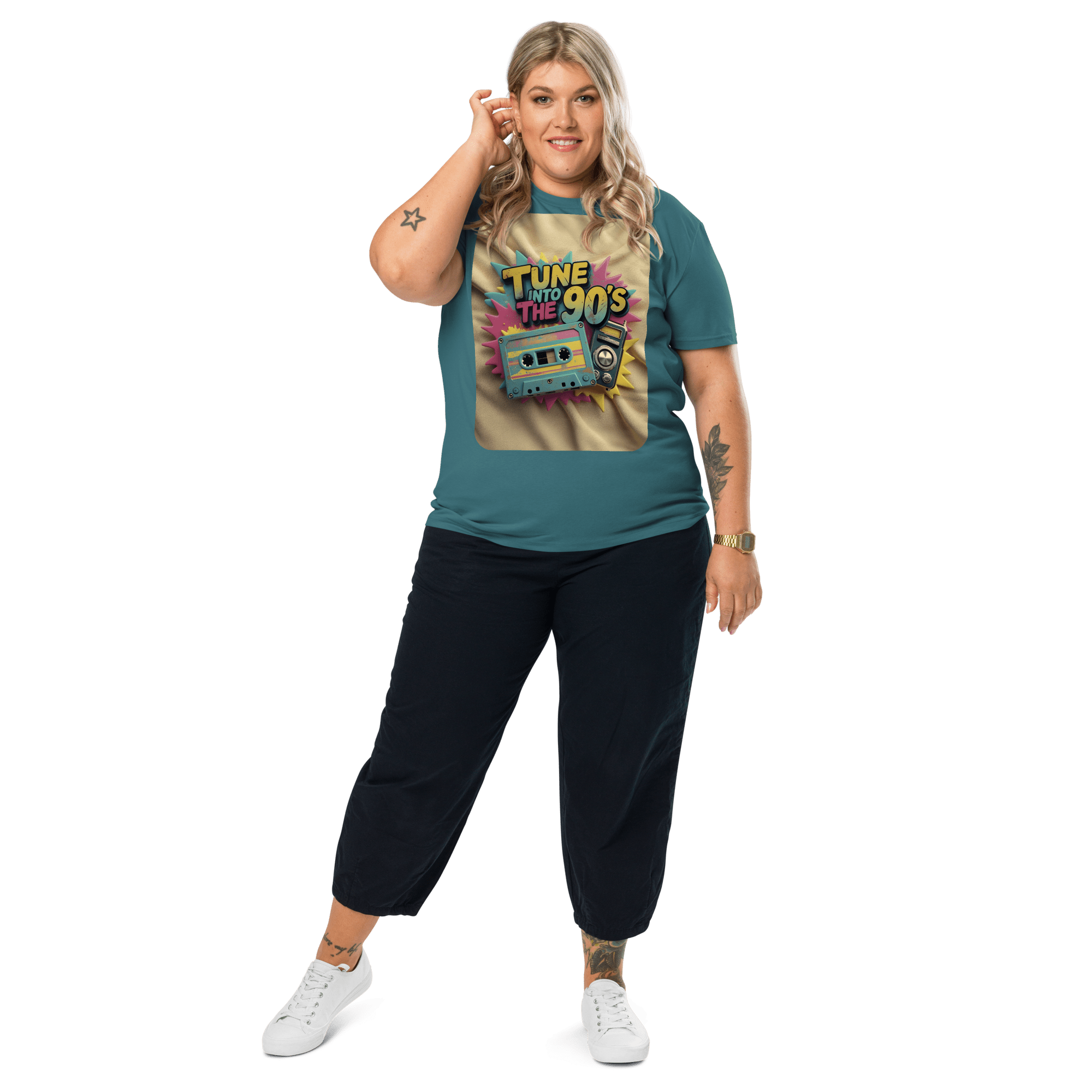 Tune into the 90s T-Shirt - Retro Cassette & Boombox Tee - Vintage Style - Design Delight Studio
