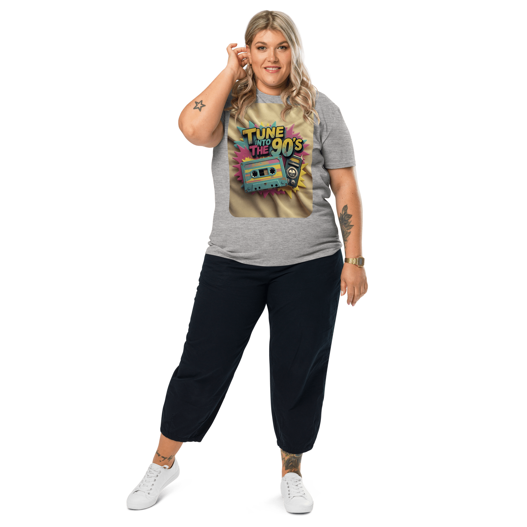 Tune into the 90s T-Shirt - Retro Cassette & Boombox Tee - Vintage Style - Design Delight Studio