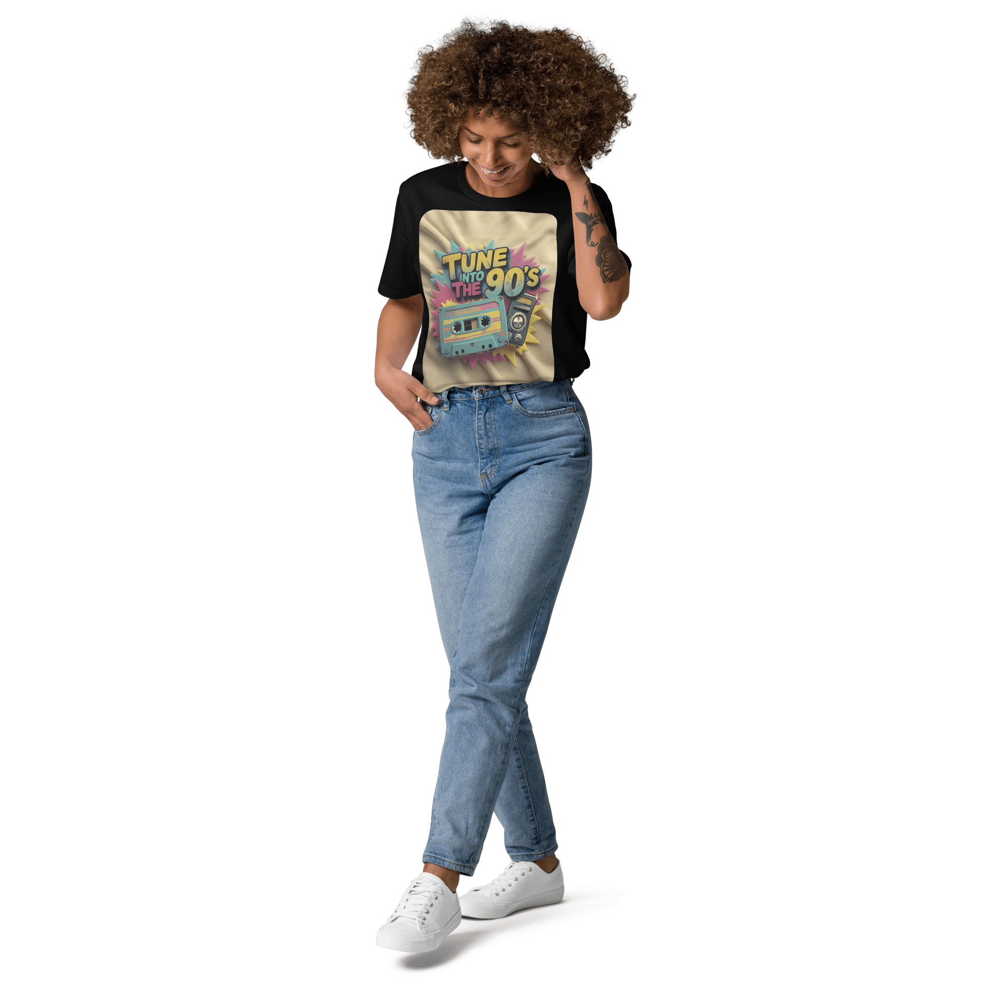 Tune into the 90s T-Shirt - Retro Cassette & Boombox Tee - Vintage Style - Design Delight Studio