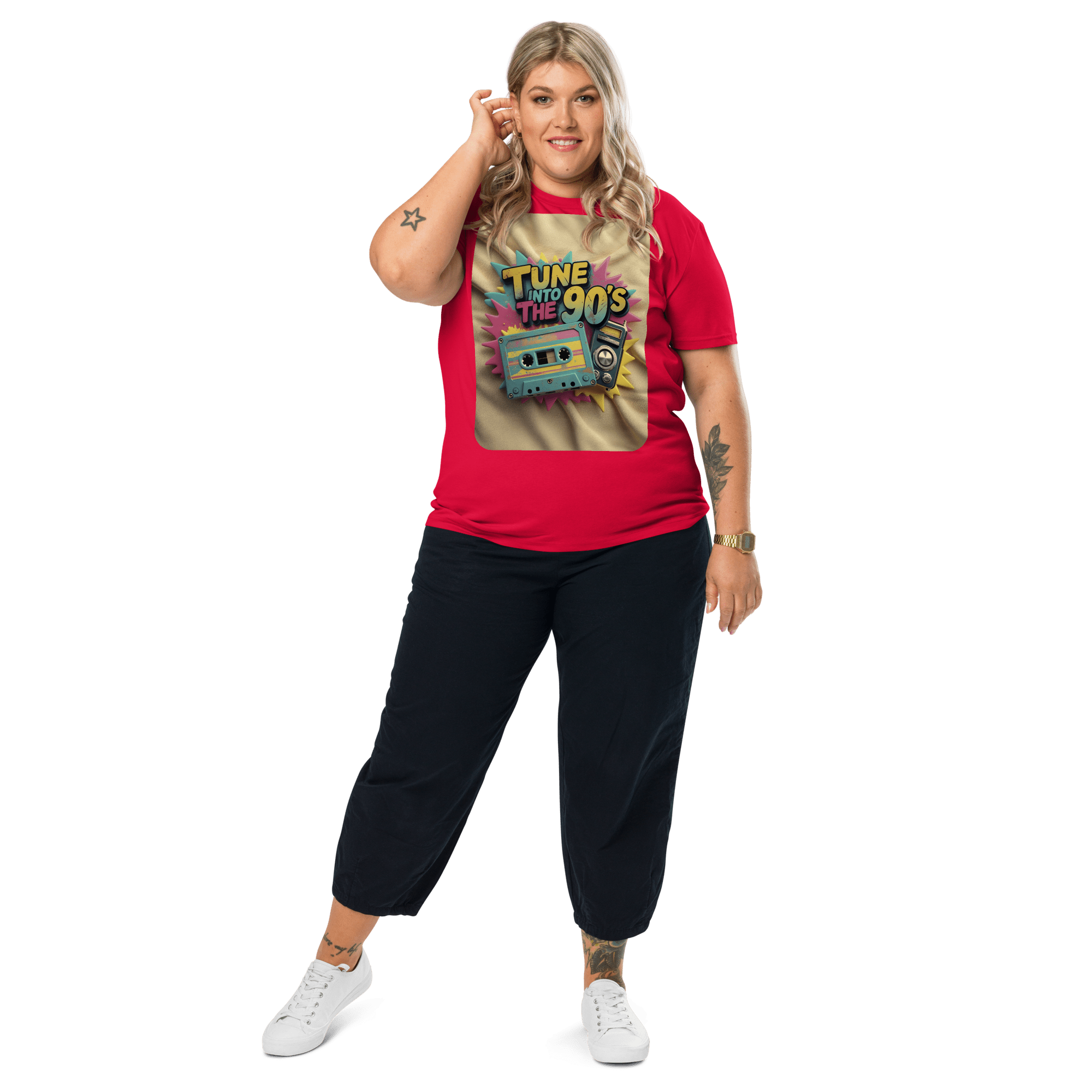 Tune into the 90s T-Shirt - Retro Cassette & Boombox Tee - Vintage Style - Design Delight Studio