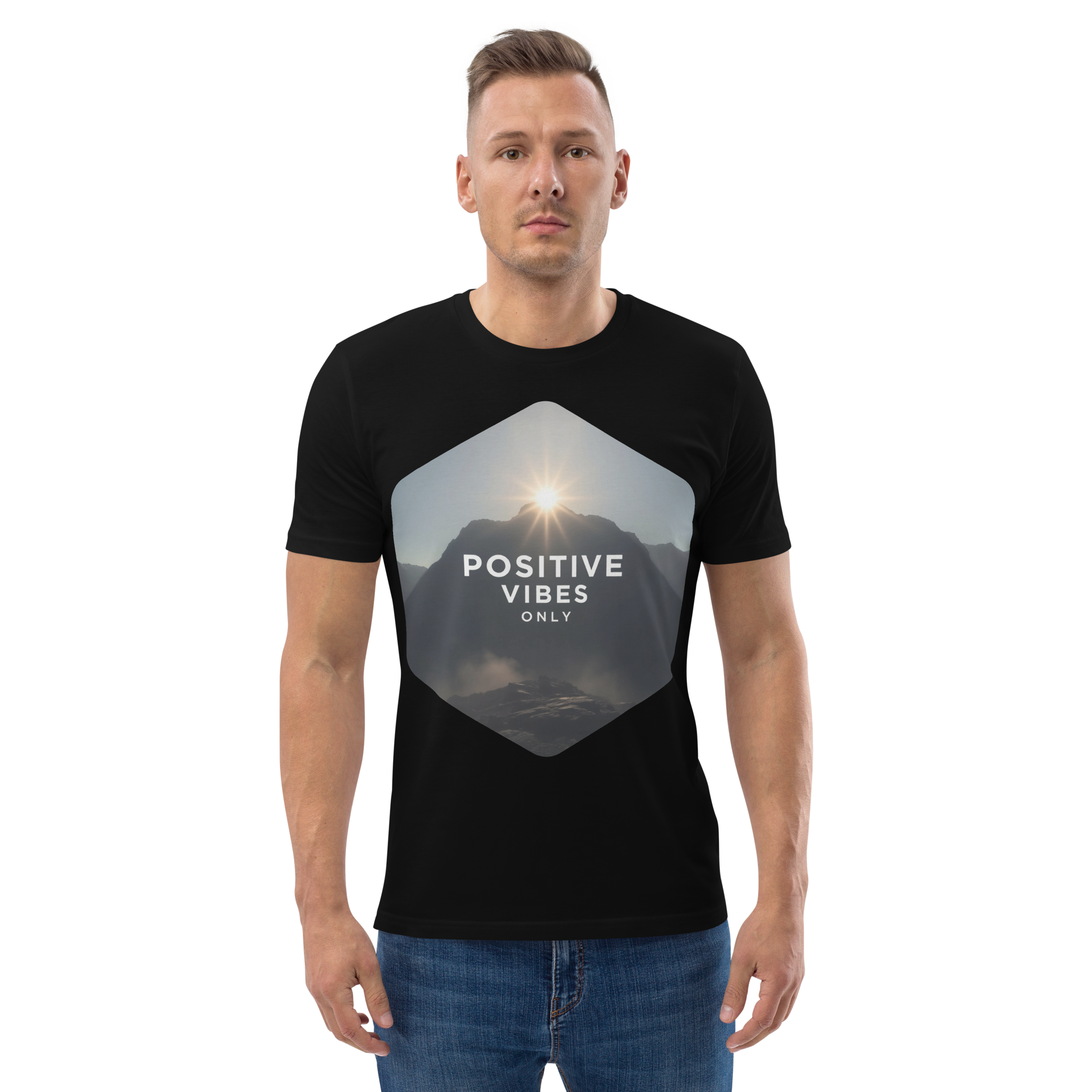 Positive Vibes Only – Inspirational Organic Cotton Tee - Design Delight Studio