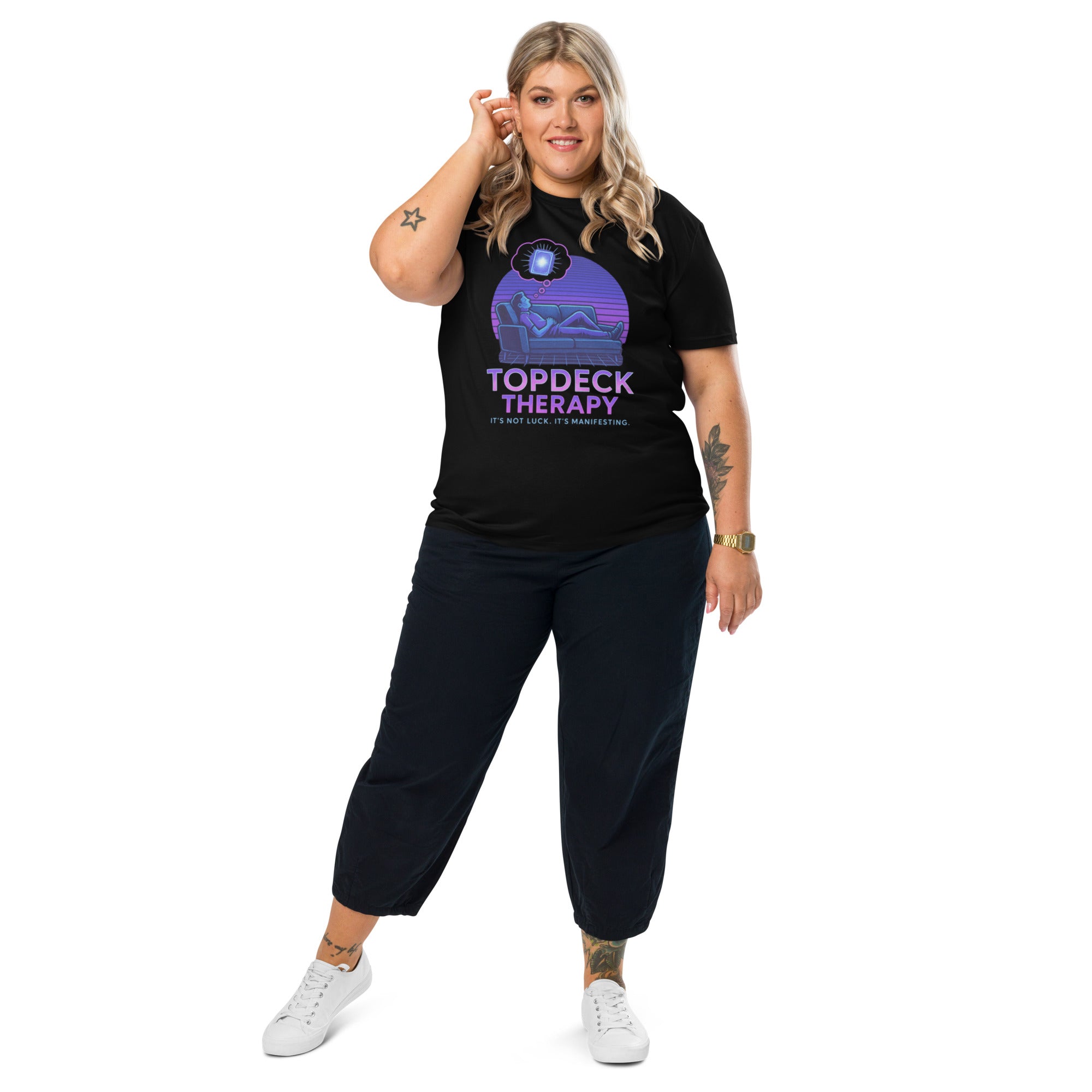 Neon Dreams of Topdeck Therapy tee — black front
