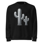 Black sweatshirt with a silver cactus design on a white background