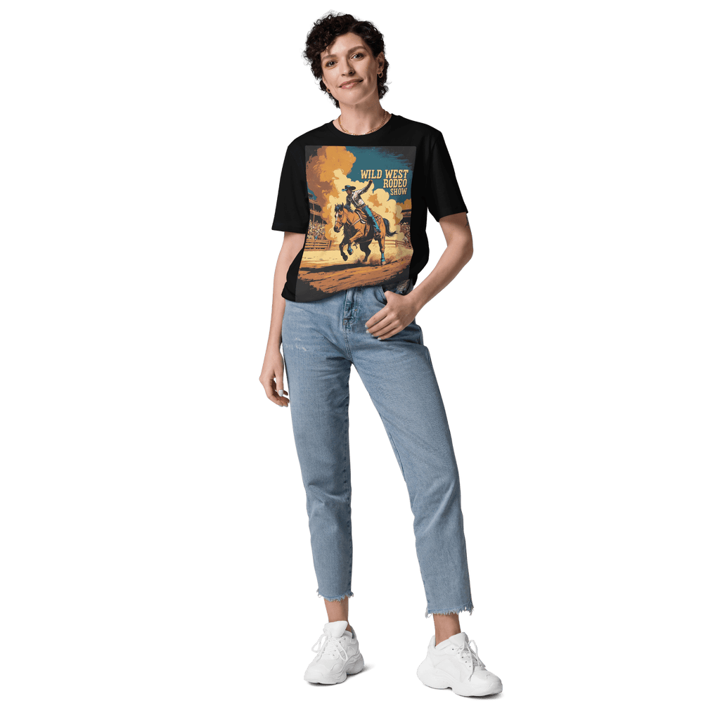 Vintage Wild West Rodeo Show Organic Cotton T-Shirt | Cowboy Bronc Rider Graphic Tee - Design Delight Studio