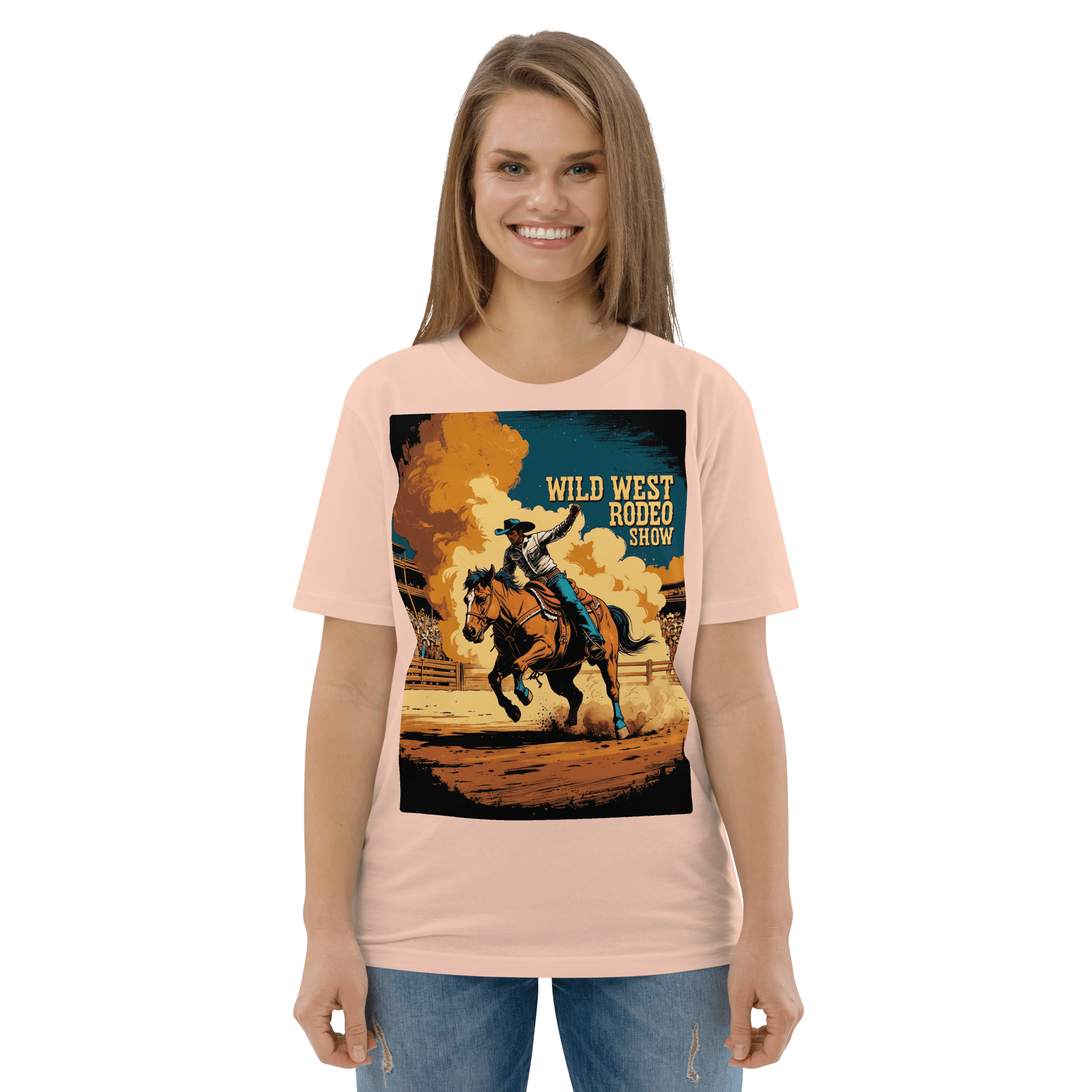 Vintage Wild West Rodeo Show Organic Cotton T-Shirt | Cowboy Bronc Rider Graphic Tee - Design Delight Studio