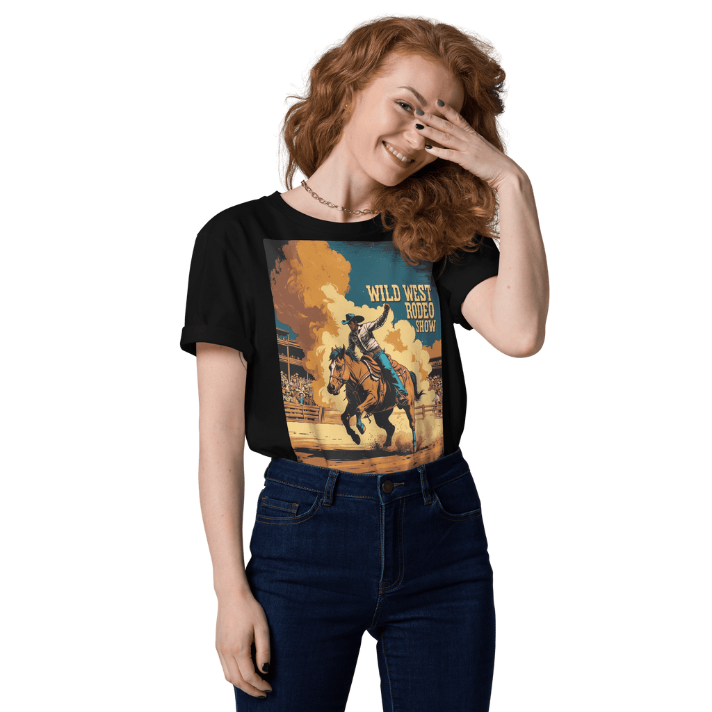 Vintage Wild West Rodeo Show Organic Cotton T-Shirt | Cowboy Bronc Rider Graphic Tee - Design Delight Studio