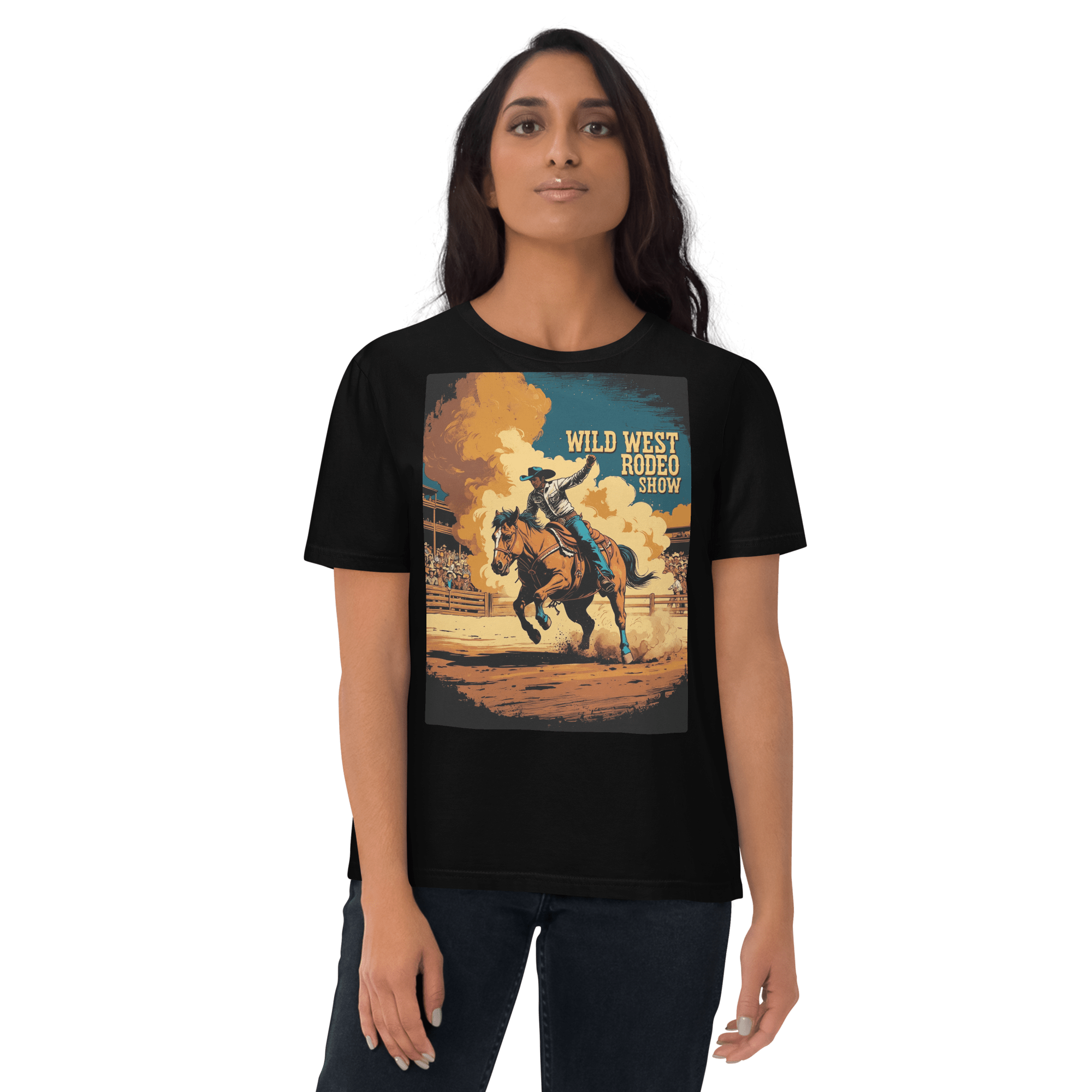 Vintage Wild West Rodeo Show Organic Cotton T-Shirt | Cowboy Bronc Rider Graphic Tee - Design Delight Studio