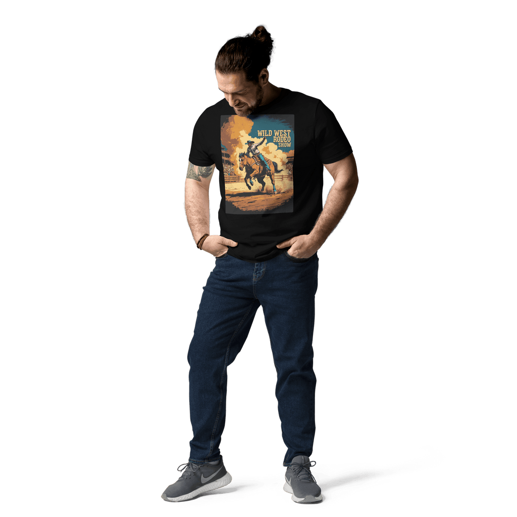 Vintage Wild West Rodeo Show Organic Cotton T-Shirt | Cowboy Bronc Rider Graphic Tee - Design Delight Studio
