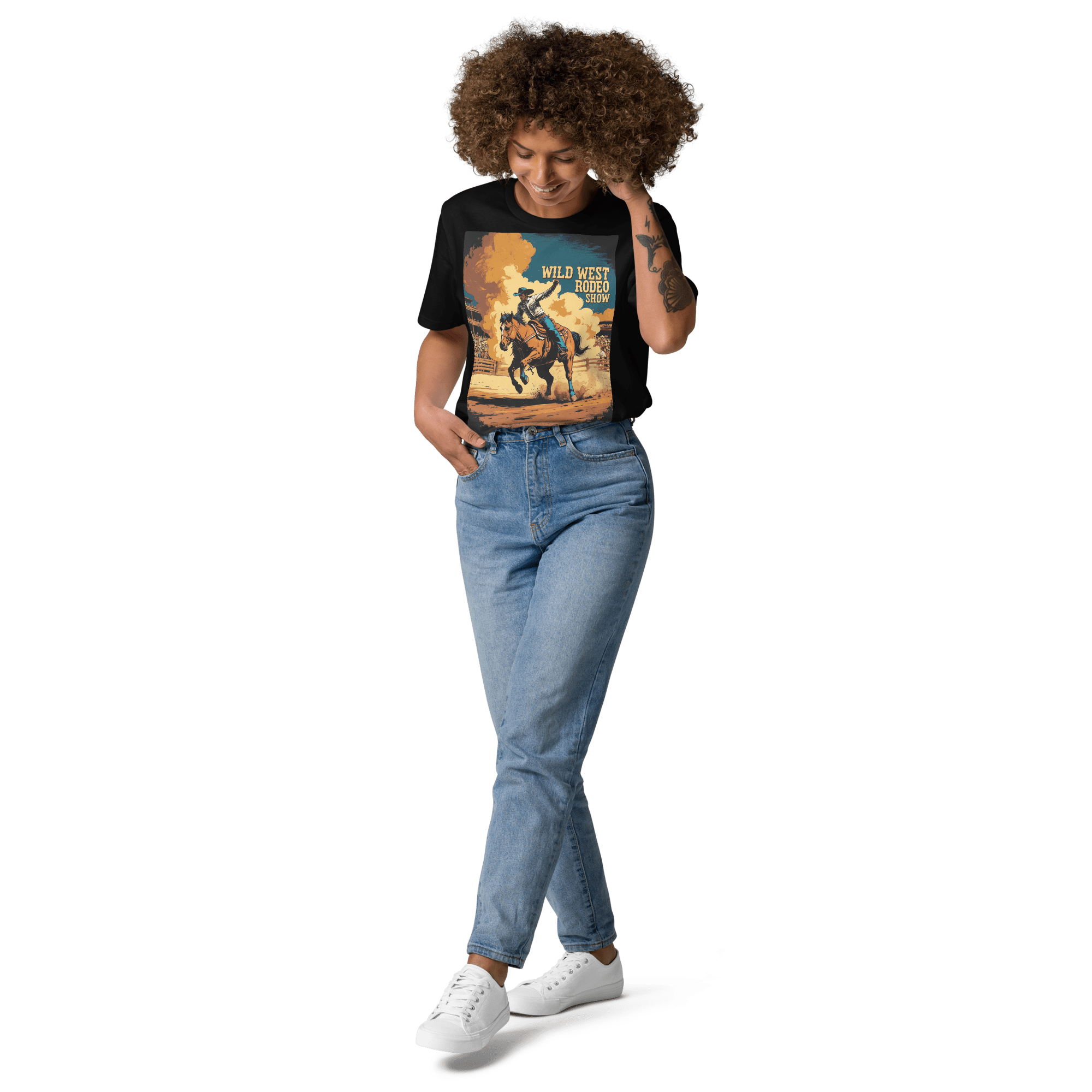 Vintage Wild West Rodeo Show Organic Cotton T-Shirt | Cowboy Bronc Rider Graphic Tee - Design Delight Studio