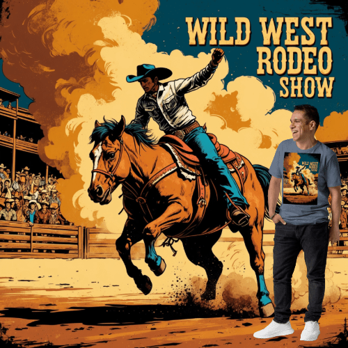 Vintage Wild West Rodeo Show Organic Cotton T-Shirt | Cowboy Bronc Rider Graphic Tee - Design Delight Studio