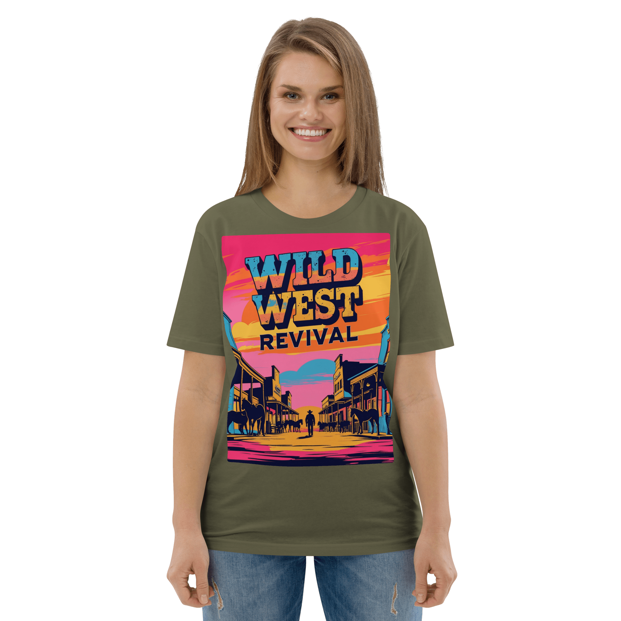 Wild West Revival T-Shirt - Retro Cowboy Graphic Organic Tee - Design Delight Studio