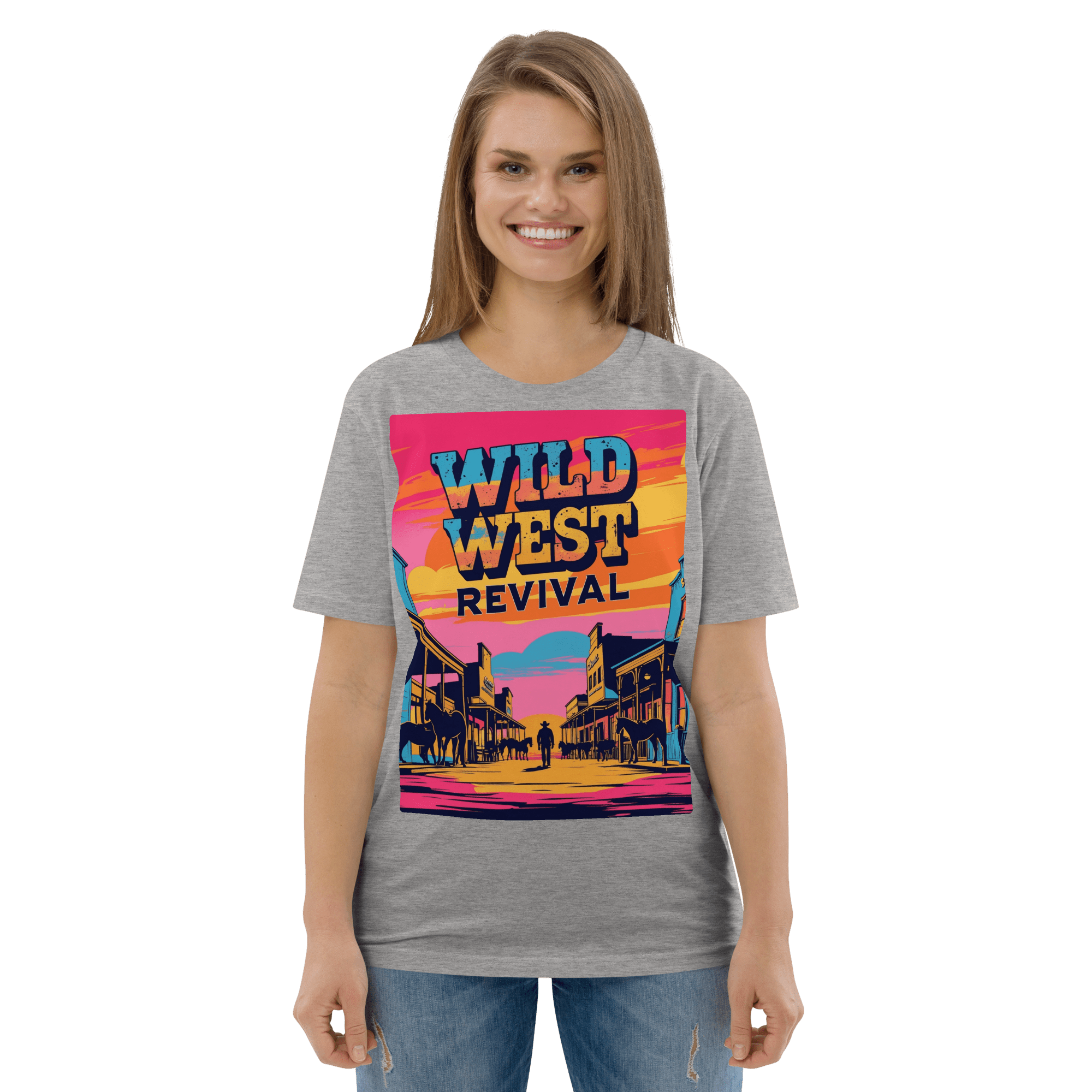 Wild West Revival T-Shirt - Retro Cowboy Graphic Organic Tee - Design Delight Studio