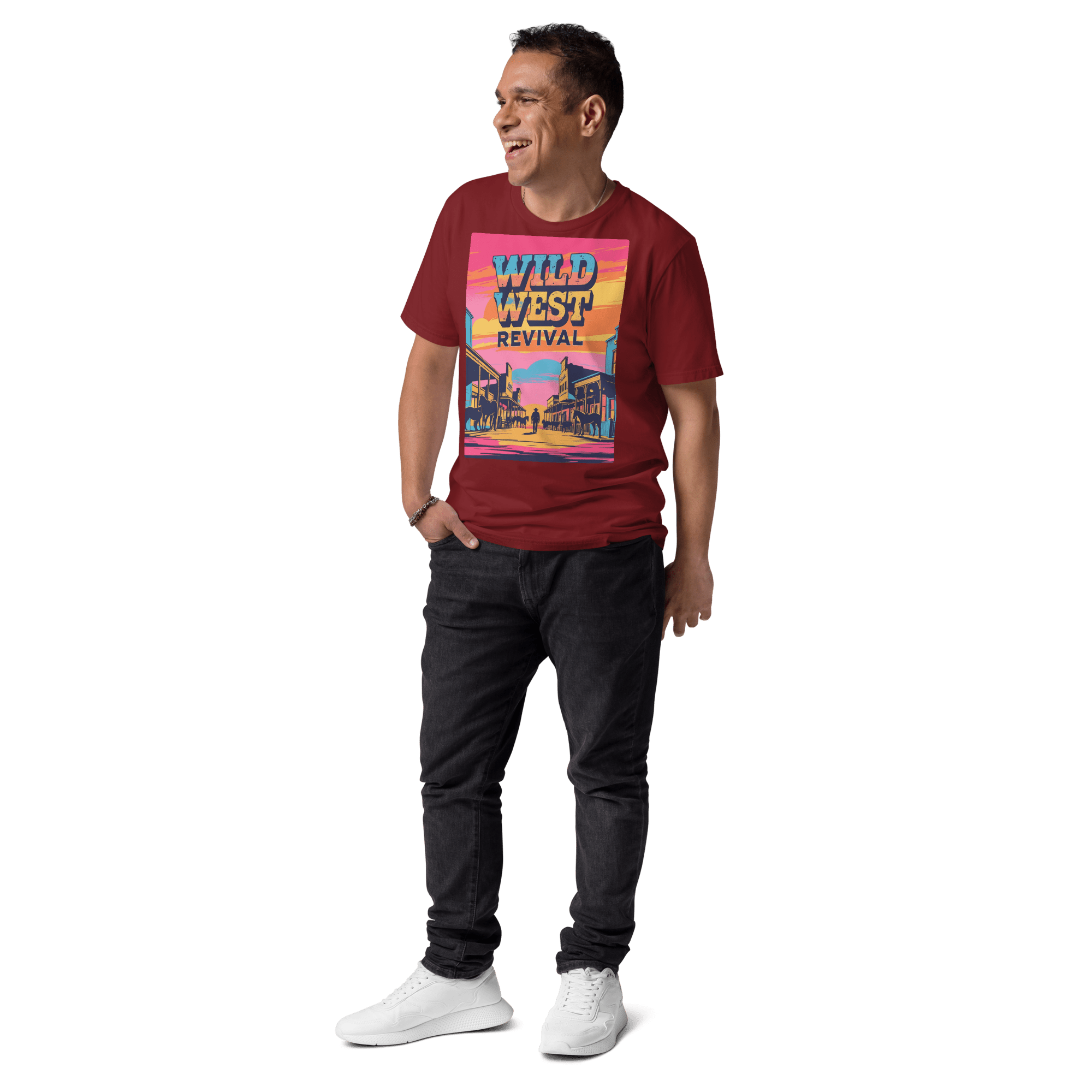 Wild West Revival T-Shirt - Retro Cowboy Graphic Organic Tee - Design Delight Studio
