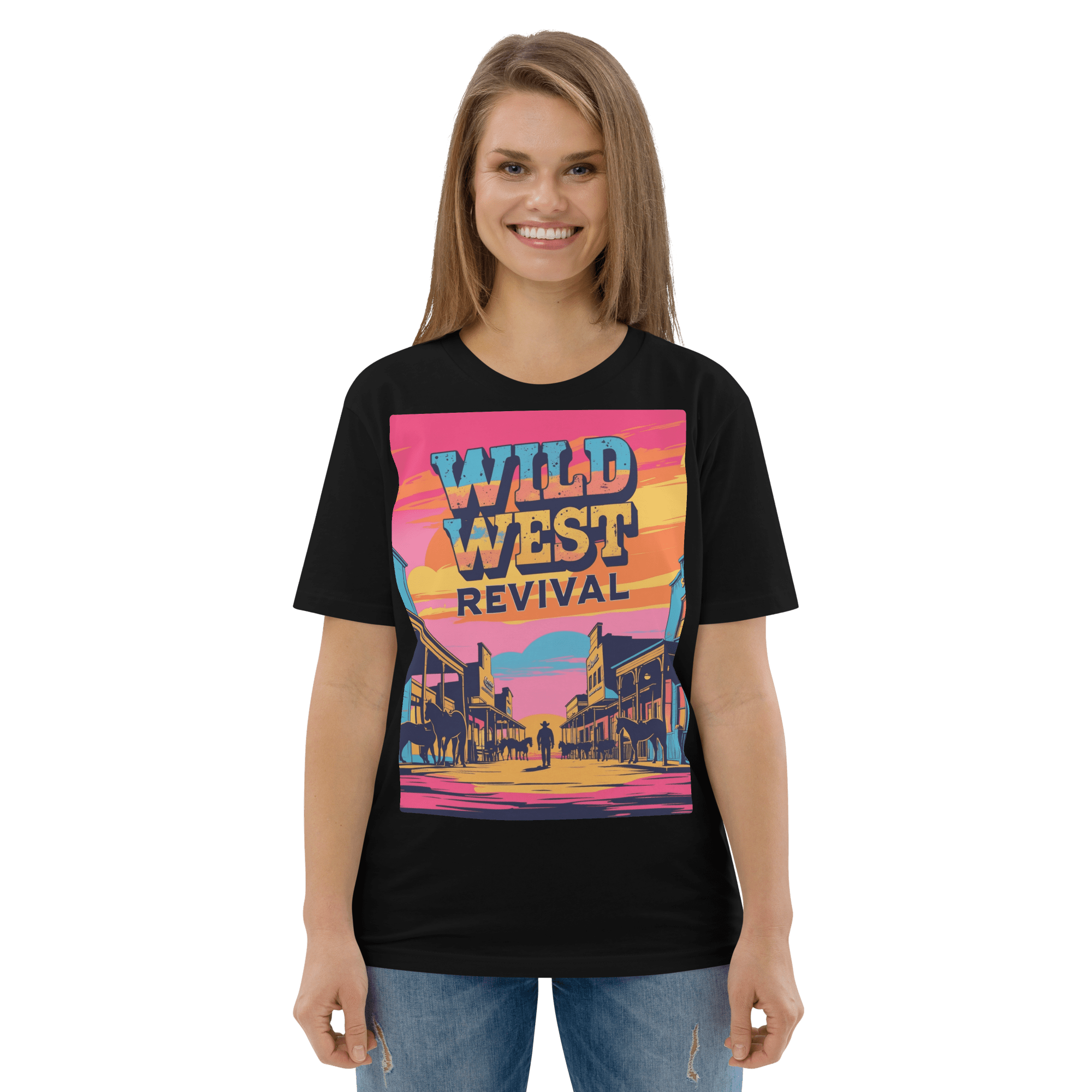 Wild West Revival T-Shirt - Retro Cowboy Graphic Organic Tee - Design Delight Studio