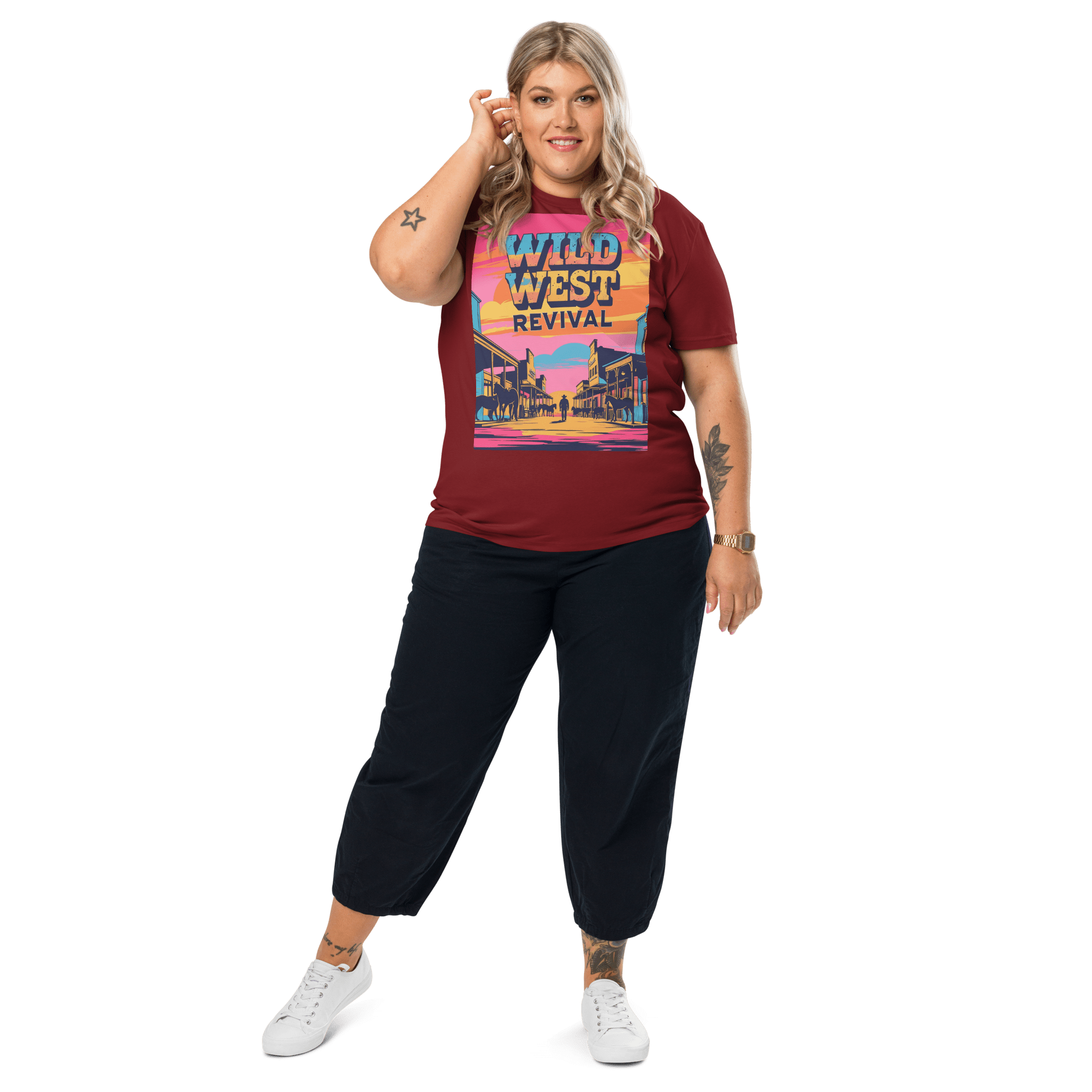 Wild West Revival T-Shirt - Retro Cowboy Graphic Organic Tee - Design Delight Studio