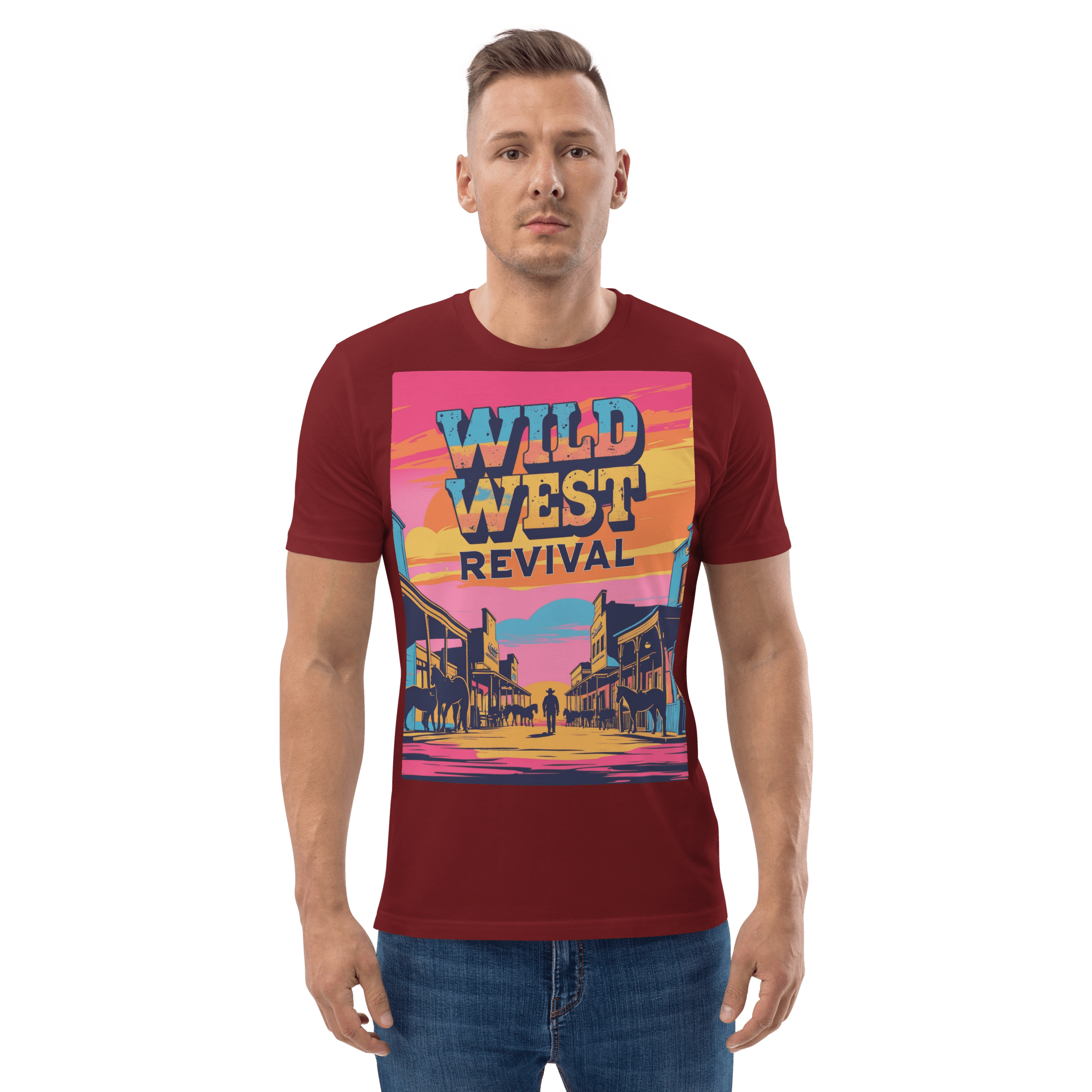 Wild West Revival T-Shirt - Retro Cowboy Graphic Organic Tee - Design Delight Studio