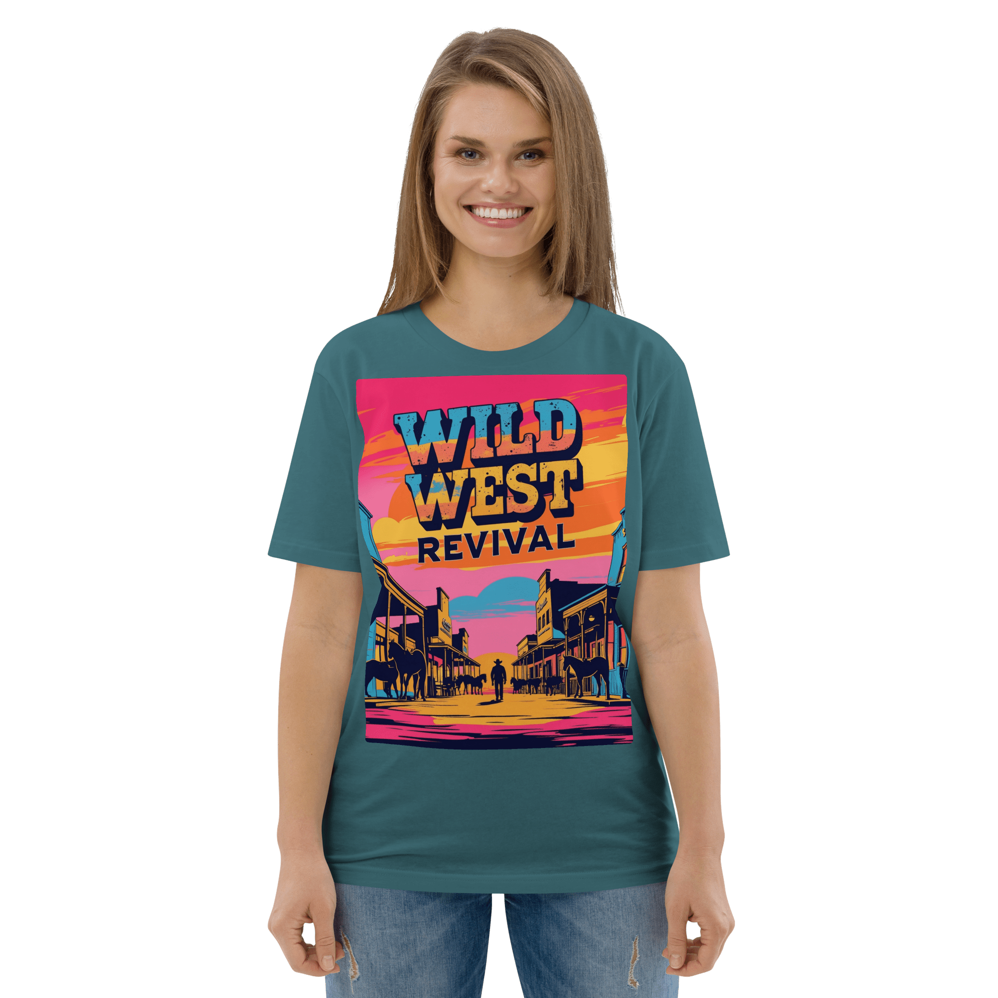 Wild West Revival T-Shirt - Retro Cowboy Graphic Organic Tee - Design Delight Studio